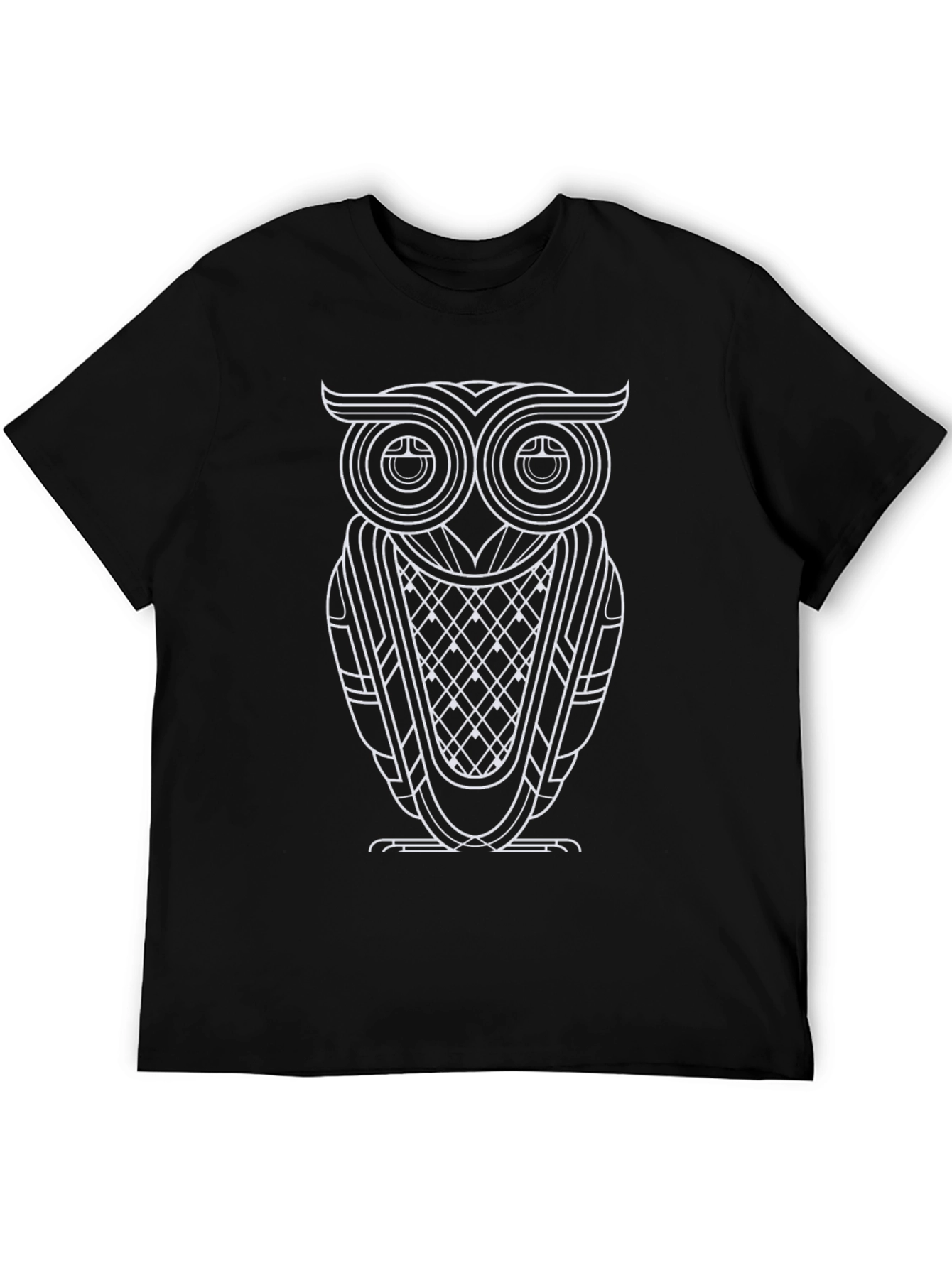 Black Abstract Owl Graphic Tee - Black Cotton Blend view 5