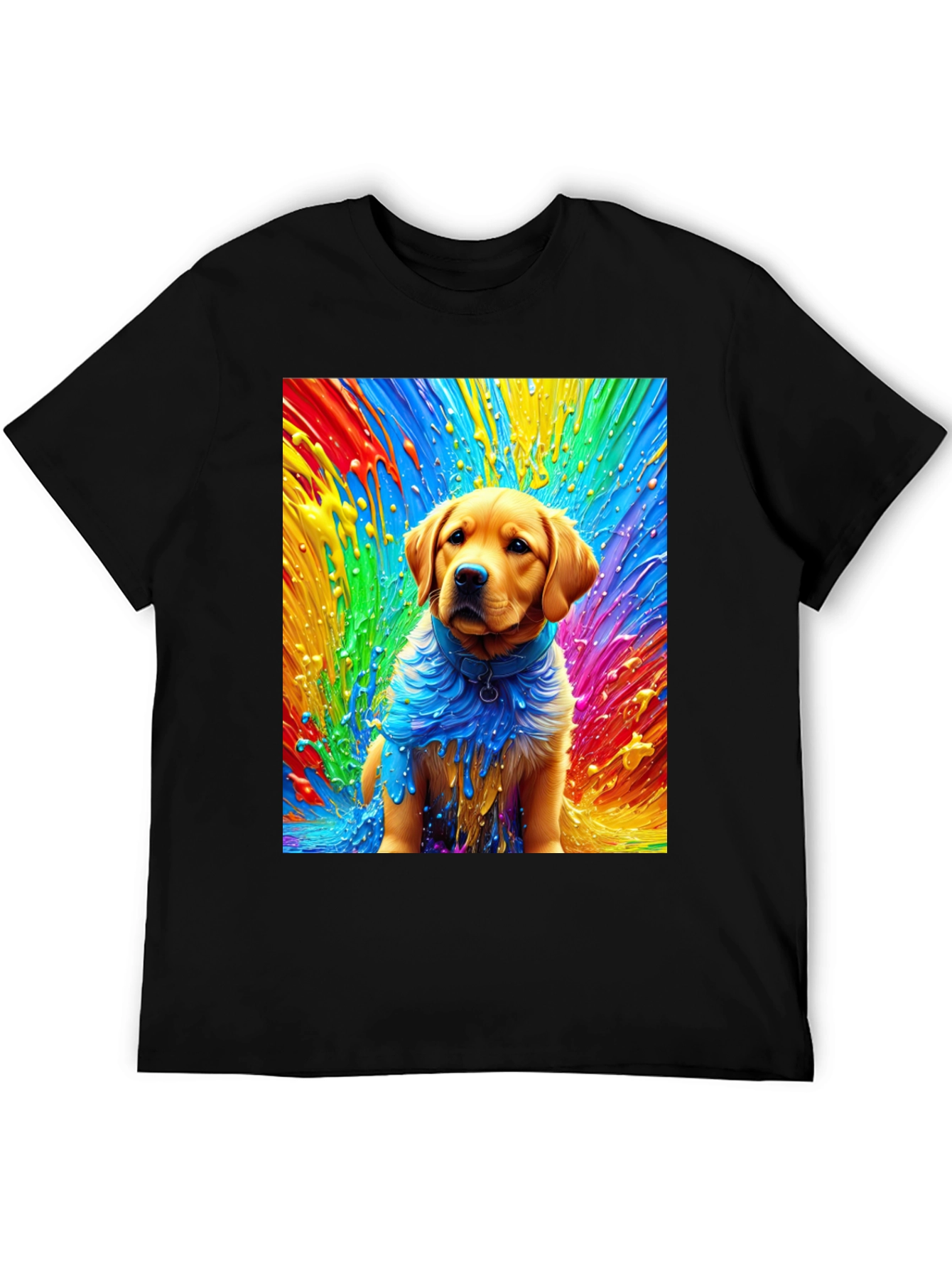 Black Rainbow Dog Art Black T-Shirt view 5