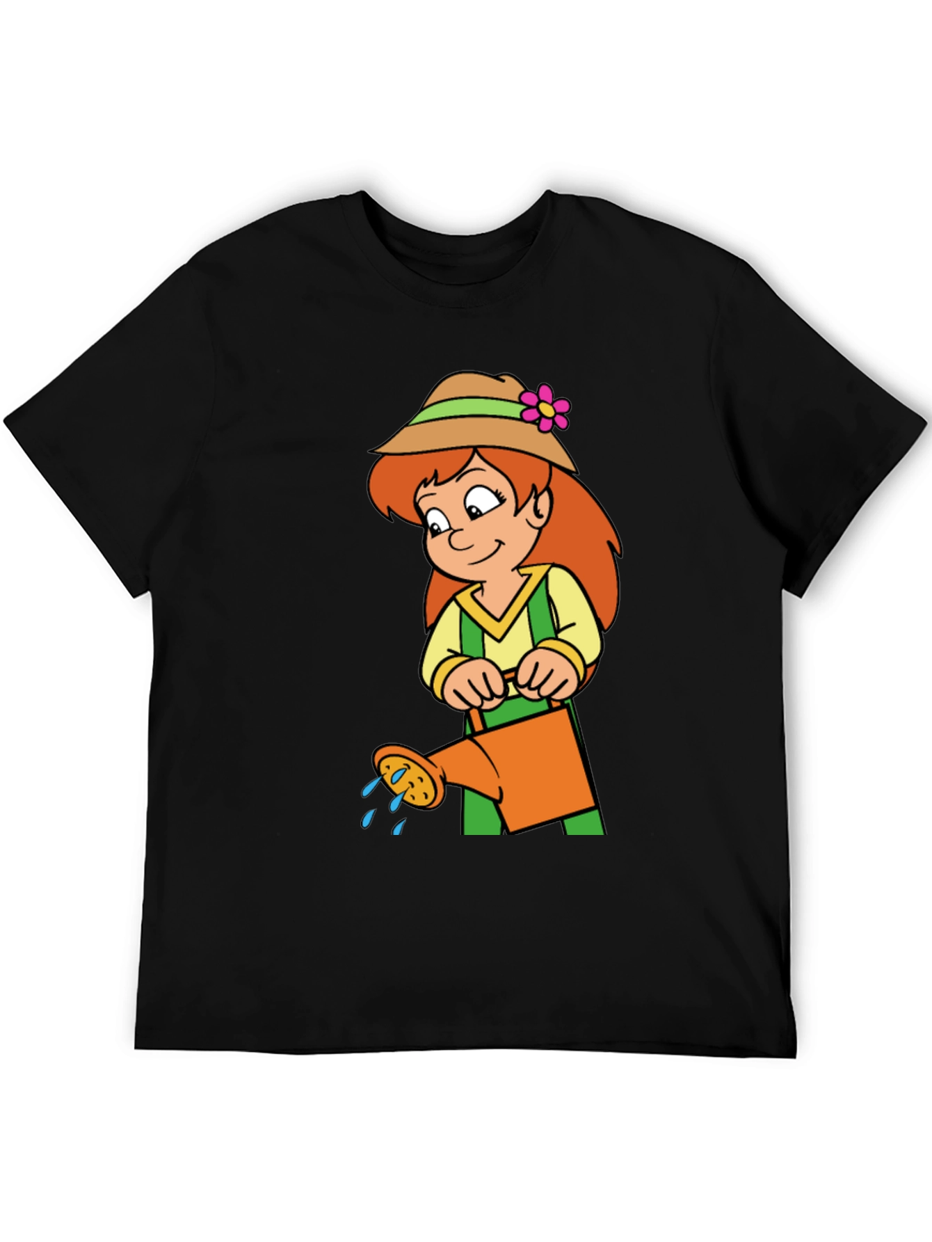 Black Gardening Girl T-Shirt - Fun Cartoon Design view 5