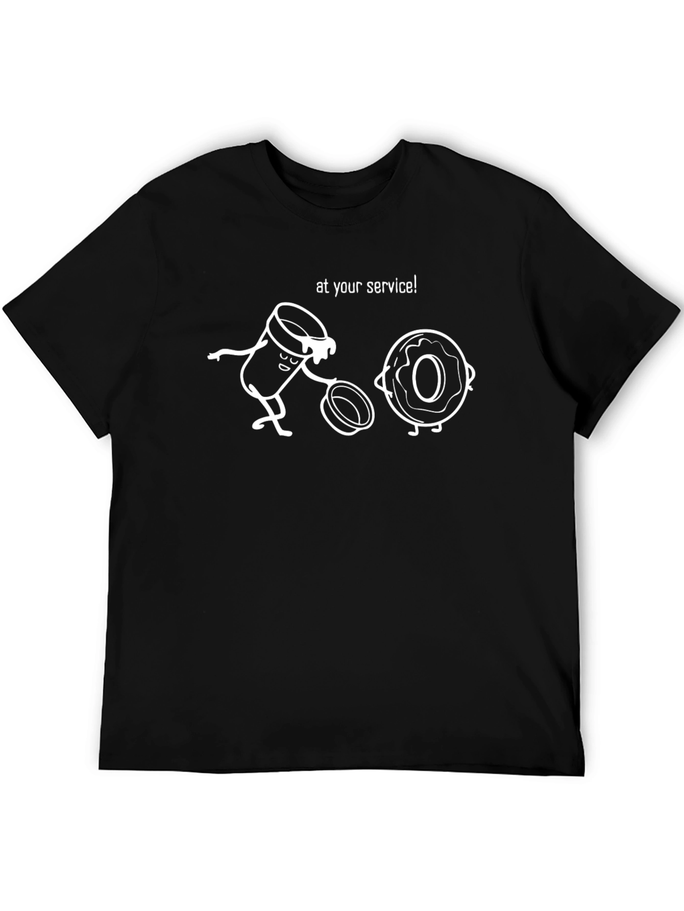 Black Coffee and Donut Cartoon T-Shirt - At Your Service! view 5