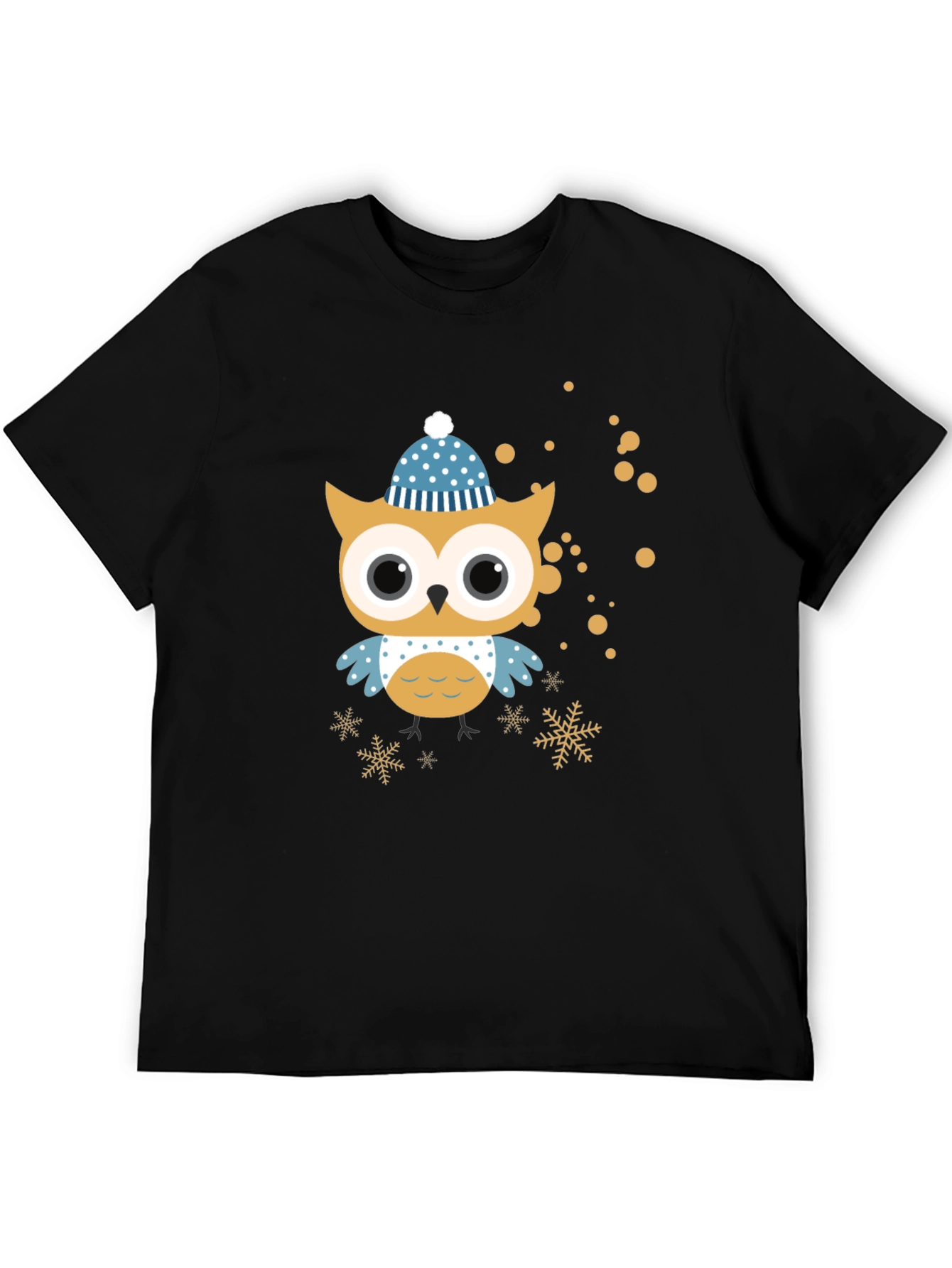 Black Festive Owl Graphic Tee - Winter Holiday Style view 5