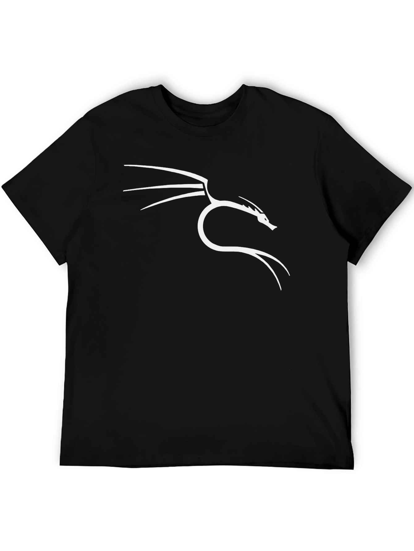 Black Black T-Shirt with White Dragon Graphic view 5