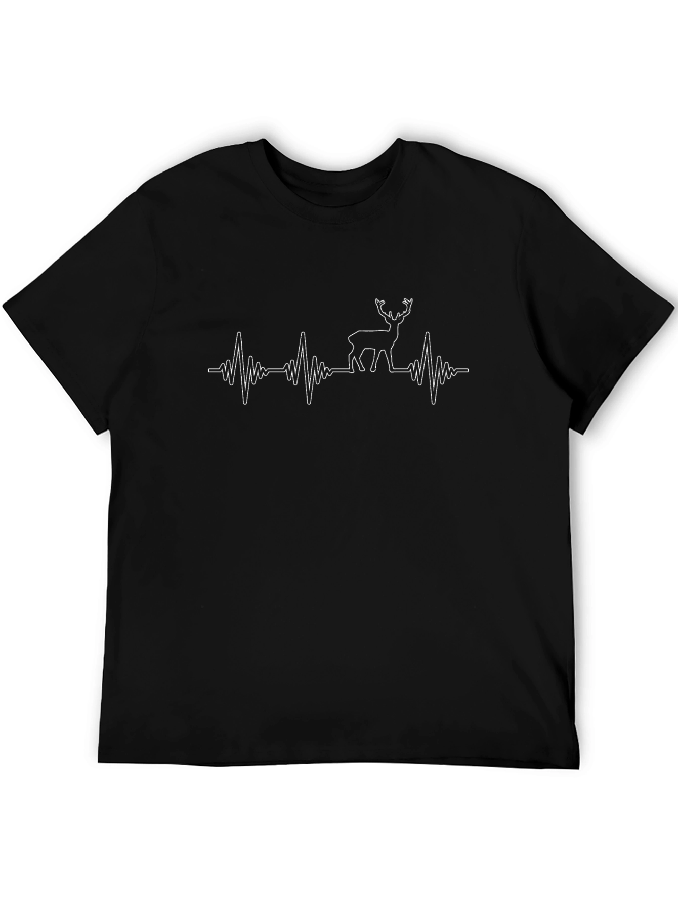 Black Deer Heartbeat Graphic Tee - Black Cotton Casual T-Shirt view 5