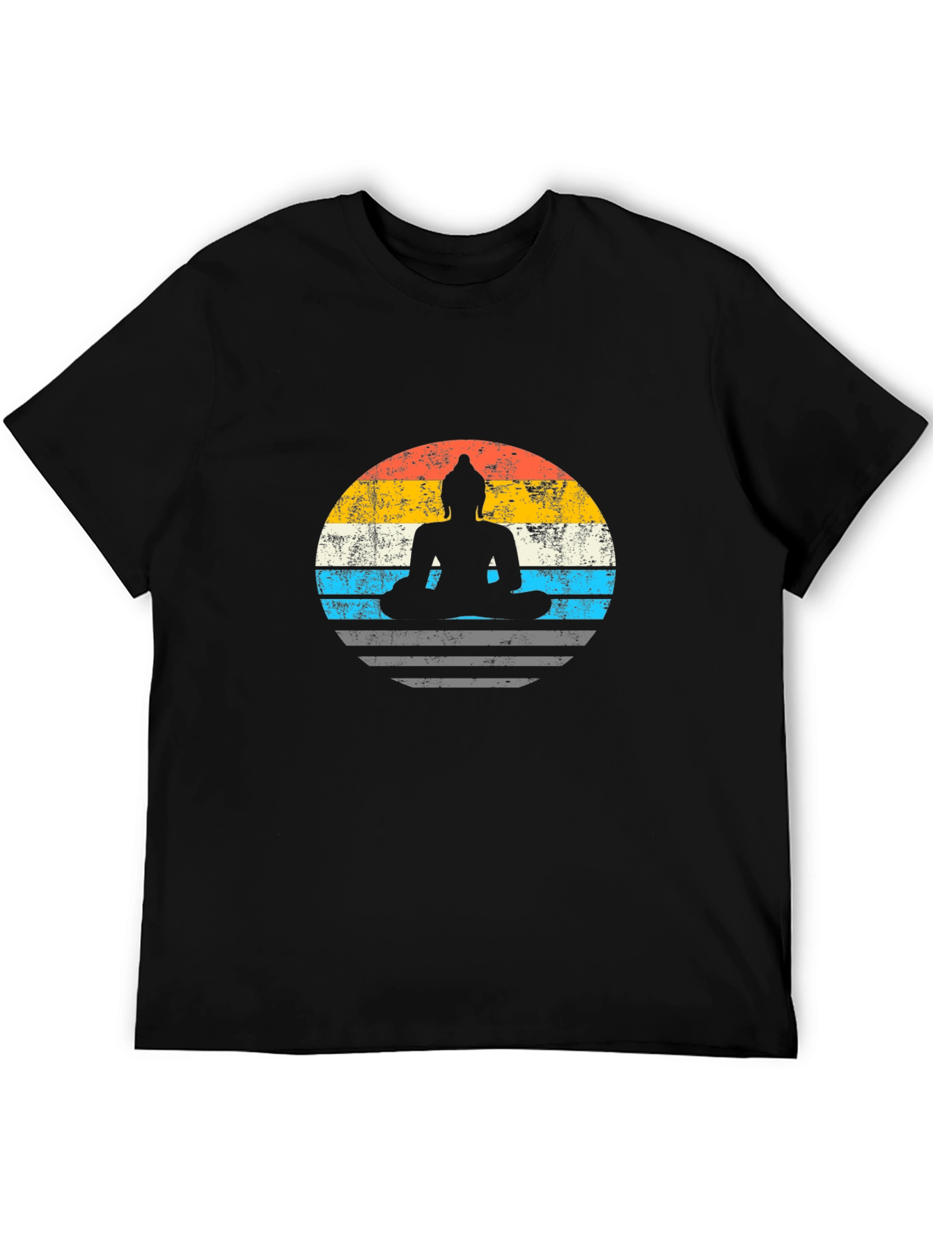 Black Buddha Silhouette Retro T-Shirt - Black view 5