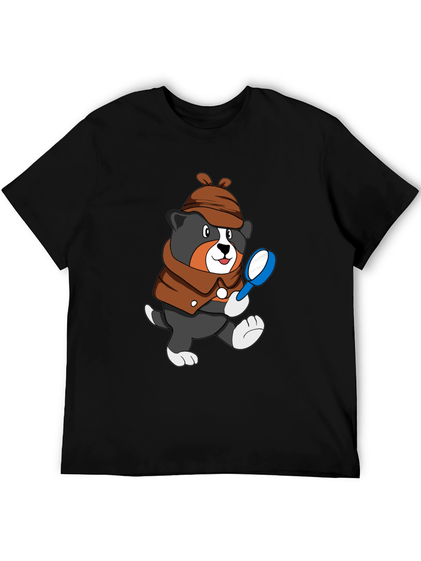 Black Detective Dog T-Shirt - Cartoon Puppy Sleuth Tee view 5