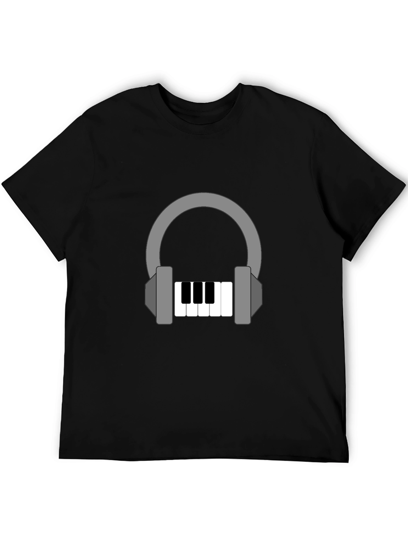 Black Headphone Piano Graphic Tee - Music Lover Shirt view 5