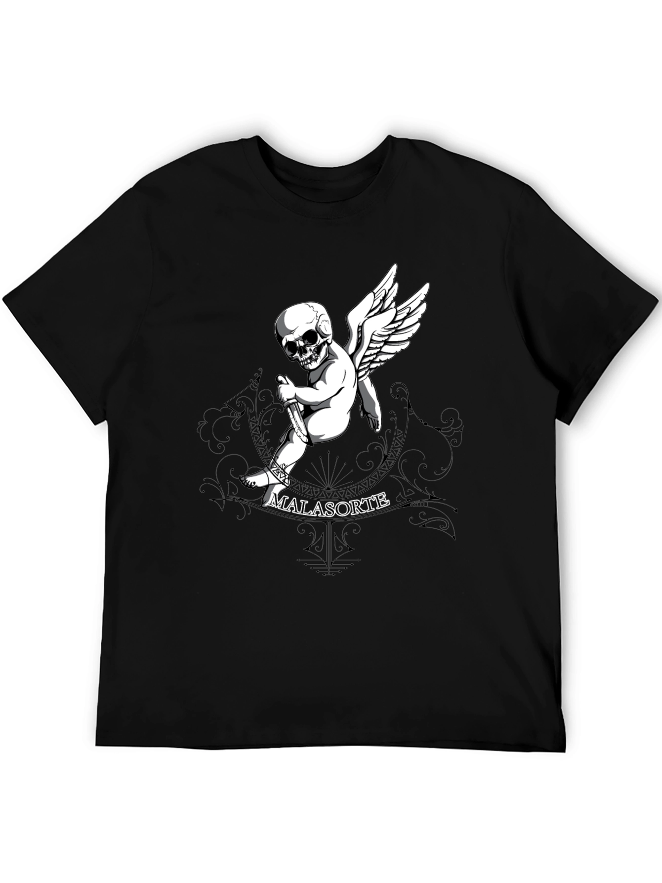Black Skull Cupid Graphic T-Shirt - Men's Black Tee view 5