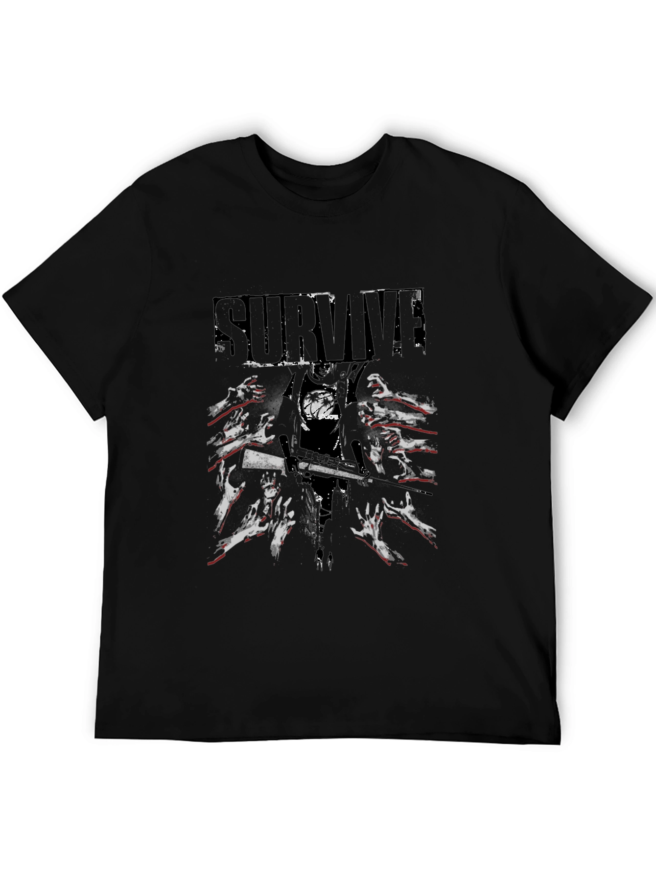 Black Survive Zombie Graphic Print Black T-Shirt view 5