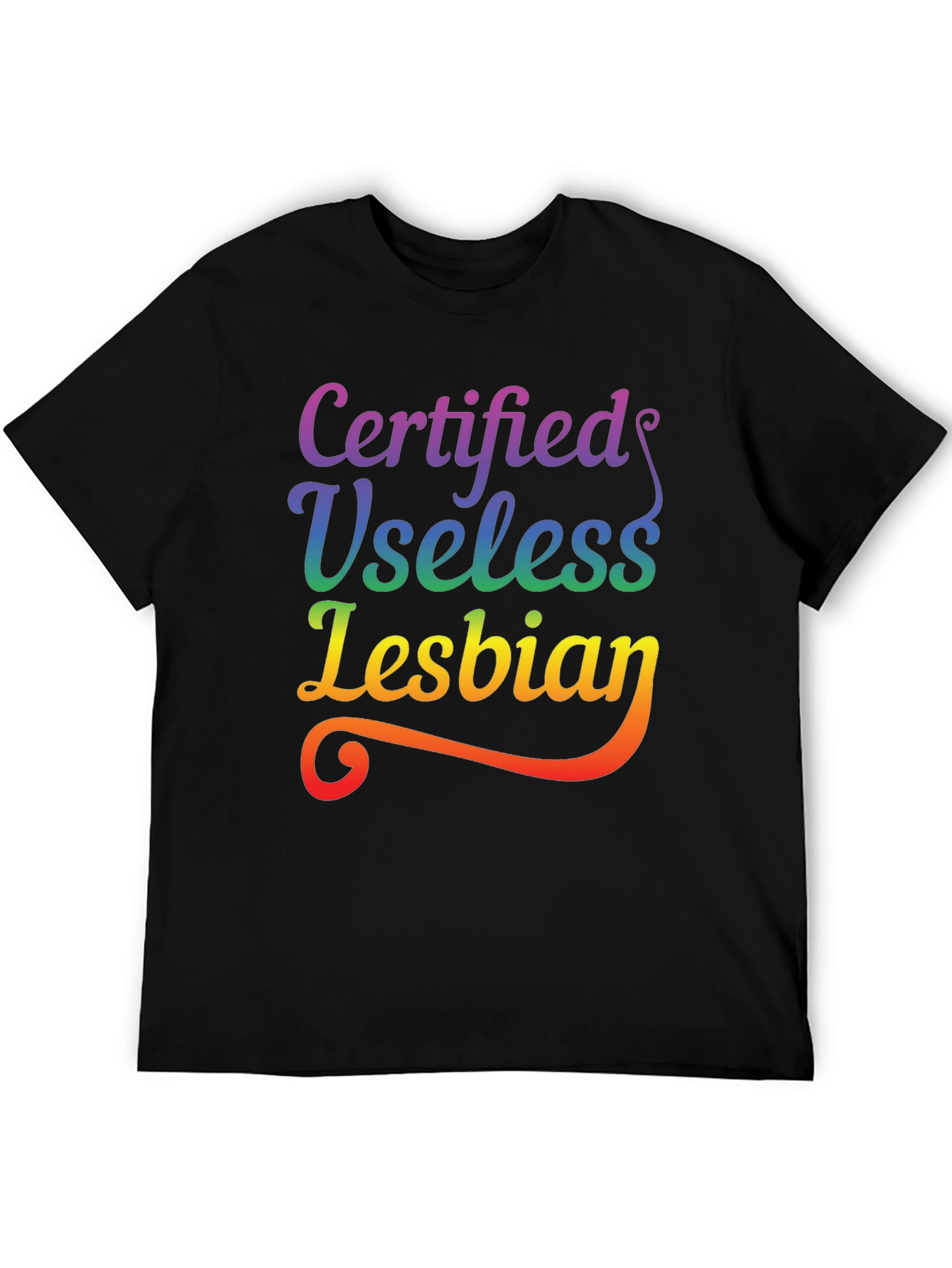 Black Certified Useless Lesbian Rainbow Tee view 5