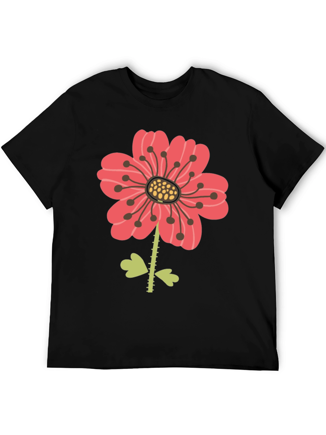 Black Floral Graphic Print Men's Black T-Shirt view 5