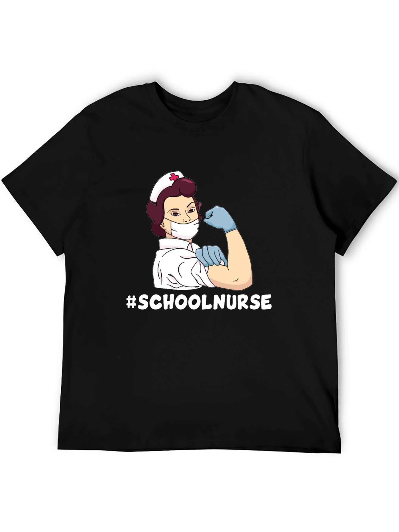 Black School Nurse T-Shirt - Black Cotton Blend Tee view 5
