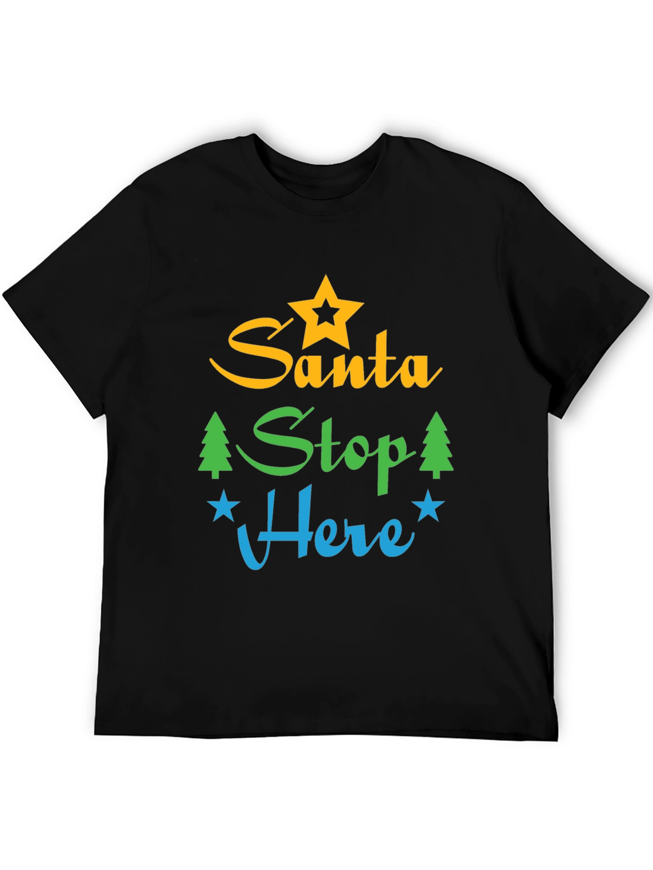 Black Santa Stop Here Graphic Tee - Festive Holiday Apparel view 5