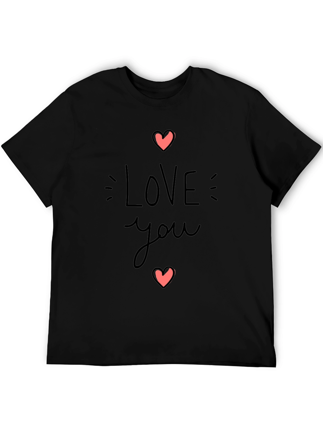 Black Love You Heart Graphic Black T-Shirt view 5