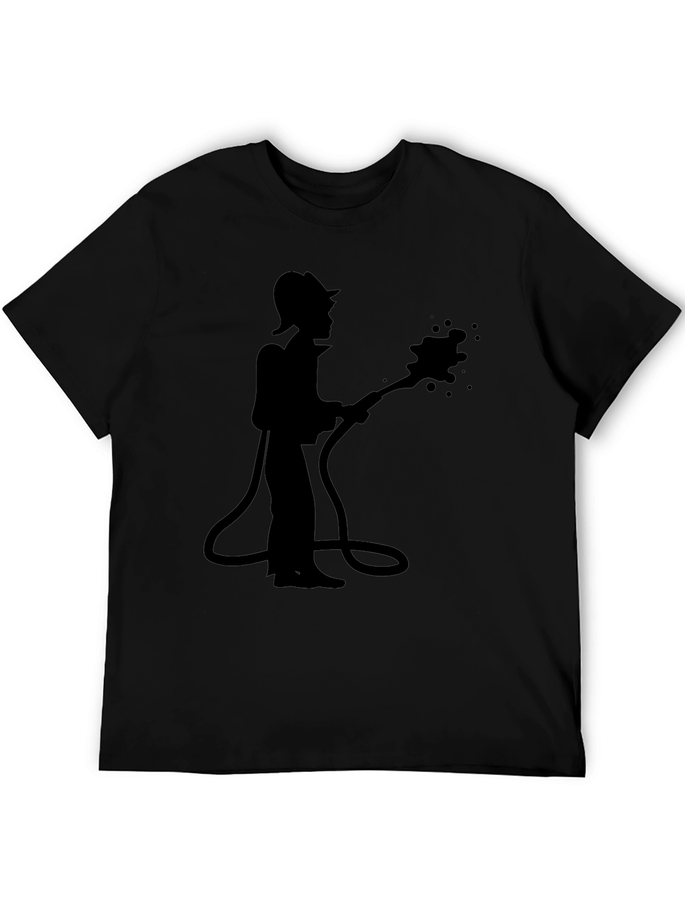 Black Firefighter Silhouette Graphic Tee - Black Cotton Casual Shirt view 5