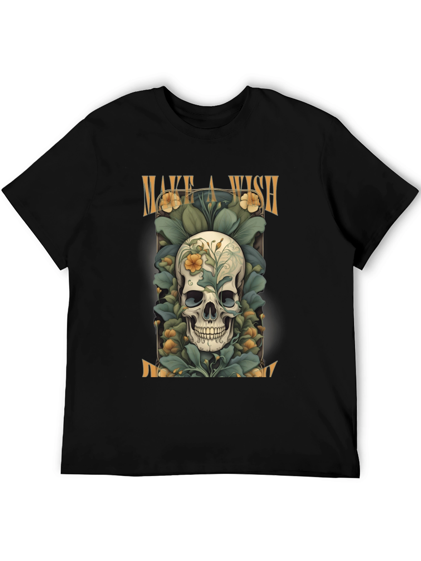 Black Make a Wish Skull Tee - Floral Skull Design view 5
