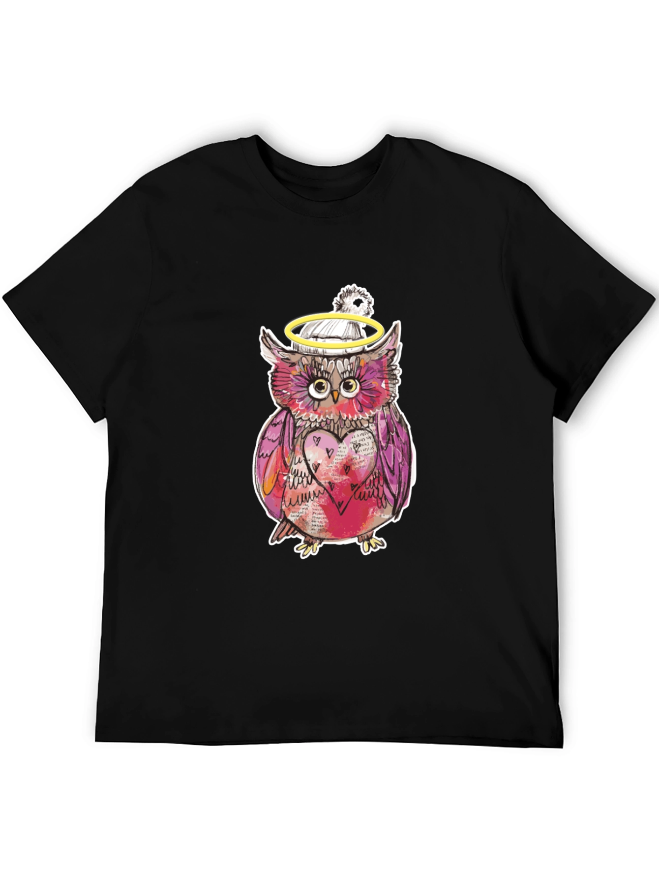 Black Whimsical Owl Graphic Tee - Unique Design view 5