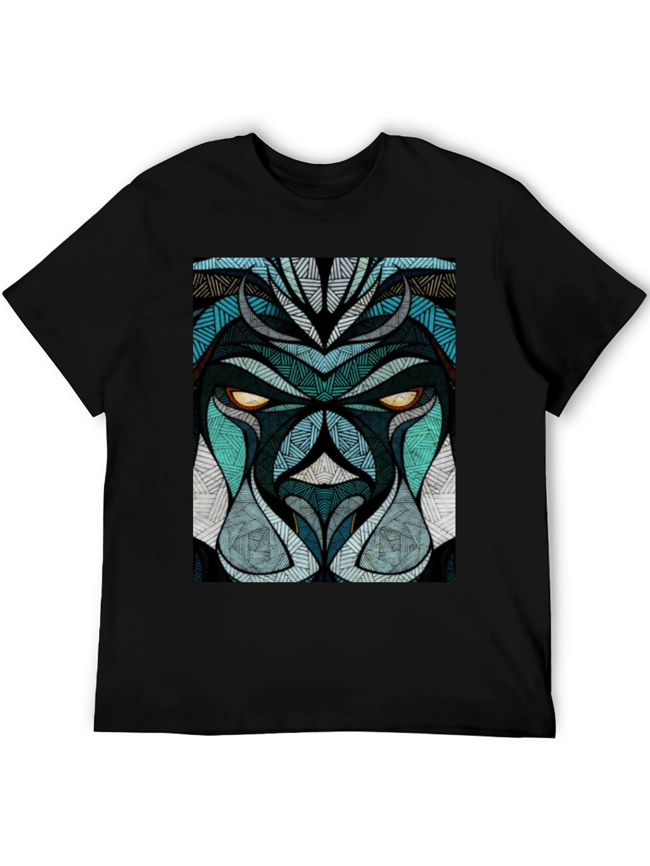 Black Abstract Lion Face Graphic Black T-Shirt view 5