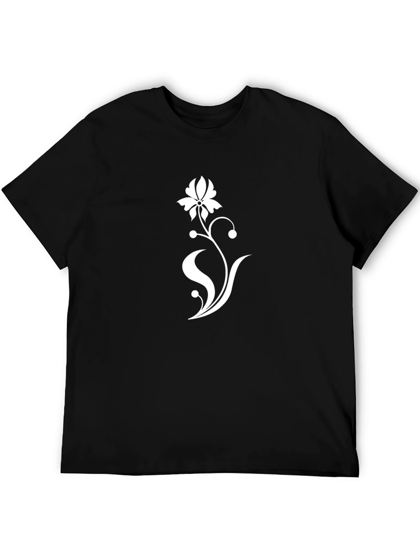 Black Black T-Shirt with White Floral Design view 5