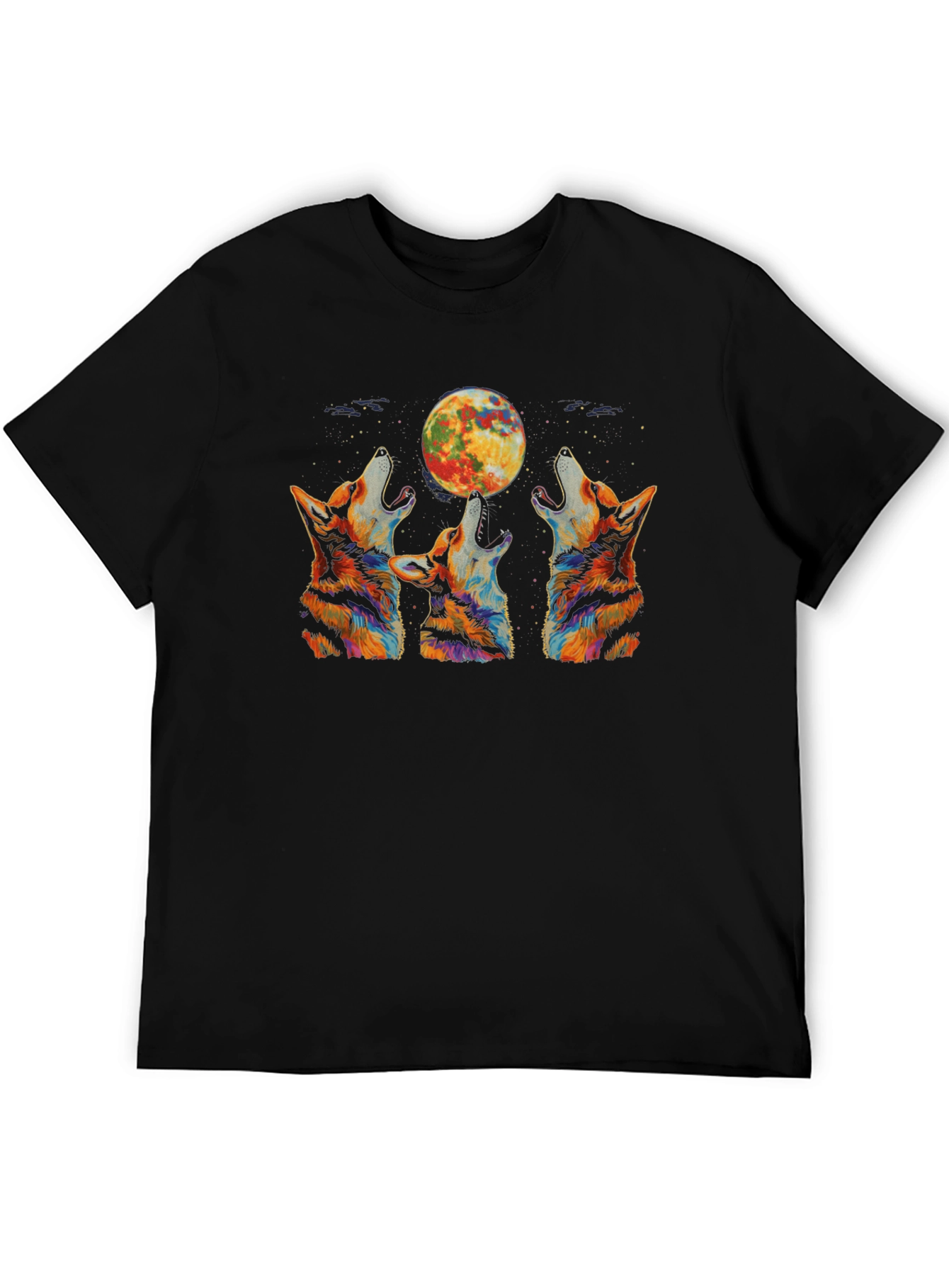 Black Wolf Moon Graphic Tee - Black Cotton T-Shirt view 5