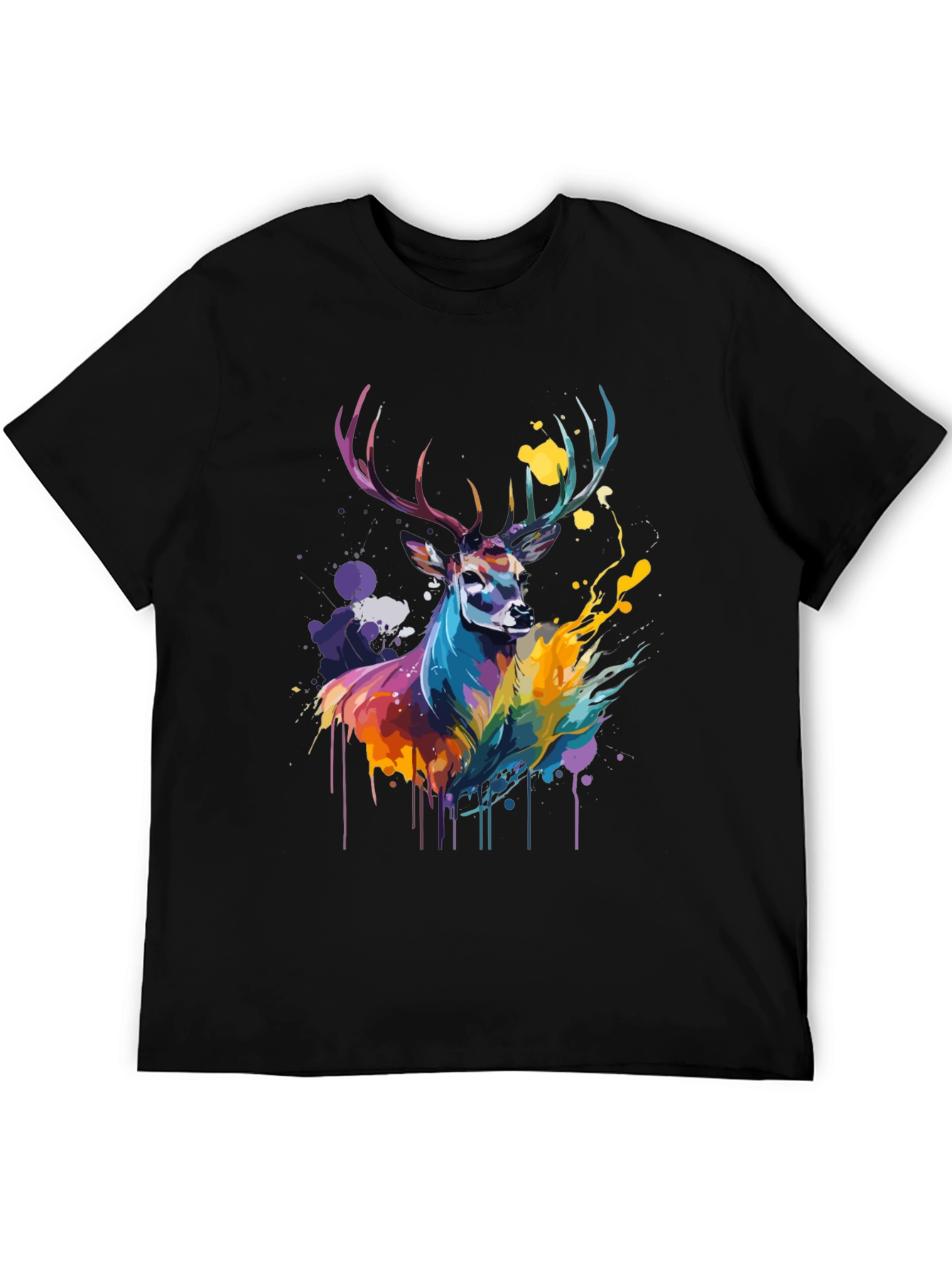 Black Colorful Deer Graphic Tee - Men's Black T-Shirt view 5