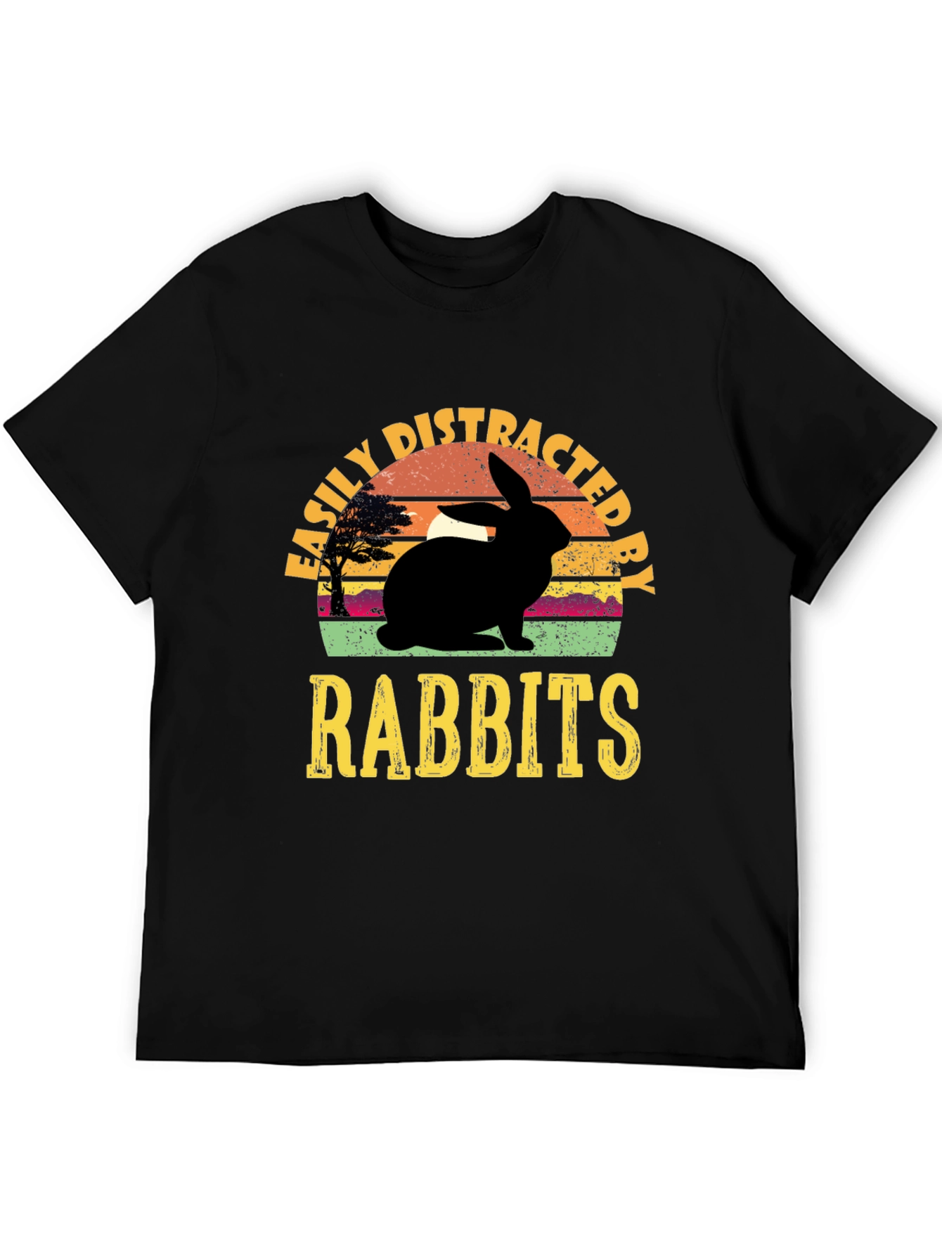 Black Easily Distracted By Rabbits T-Shirt view 5