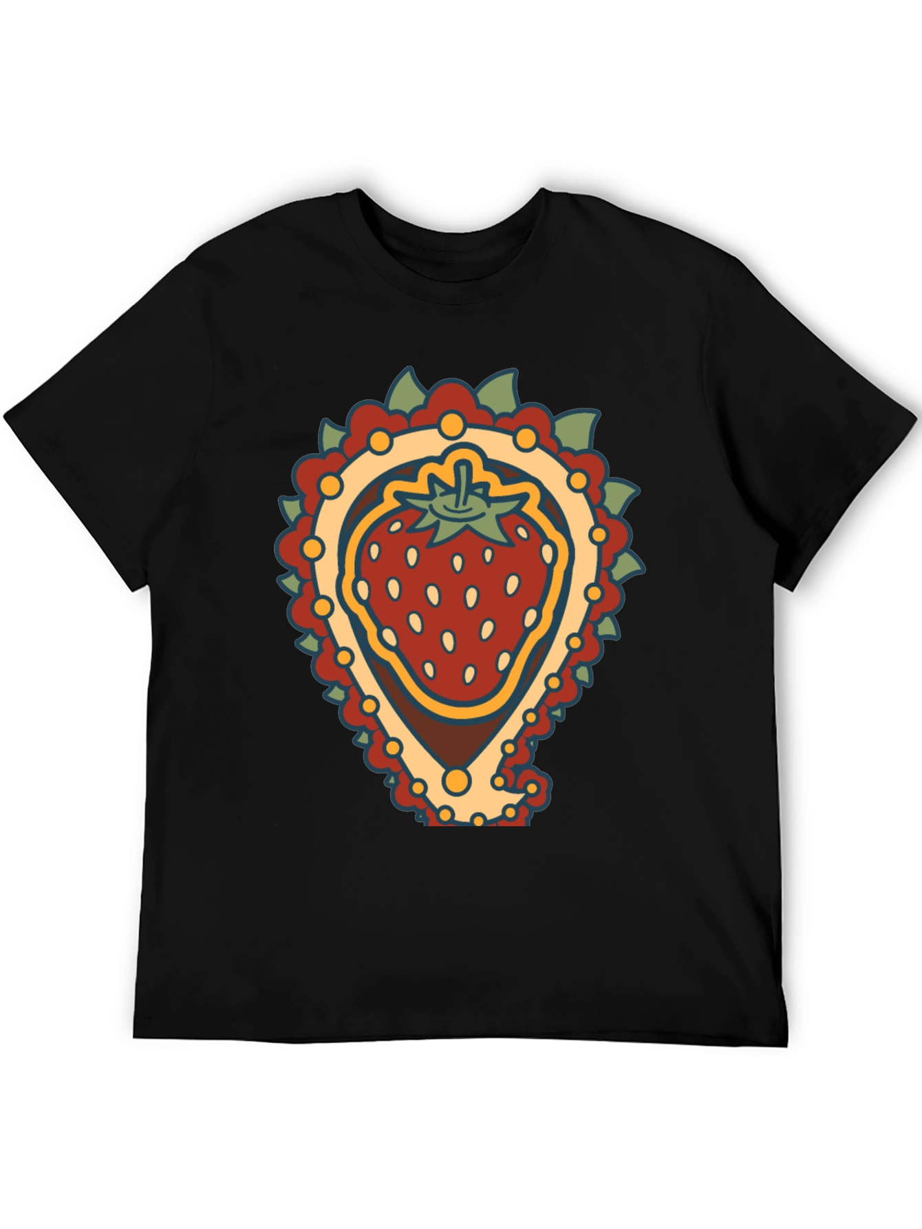 Black Strawberry Paisley T-Shirt - Unique Fruit Graphic Tee view 5