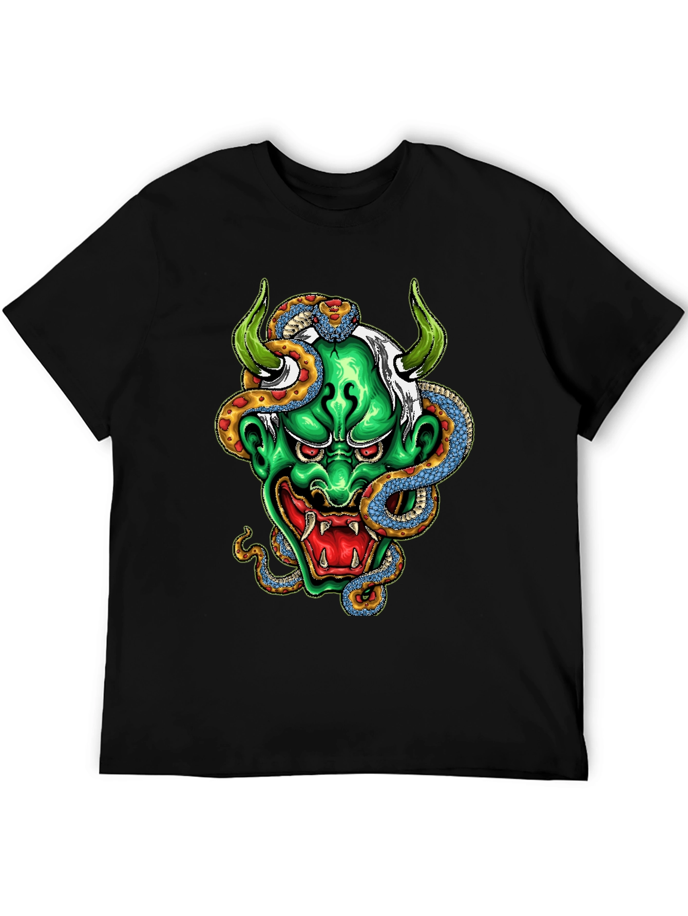Black Men's Graphic Tee - Oni Mask & Snake view 5