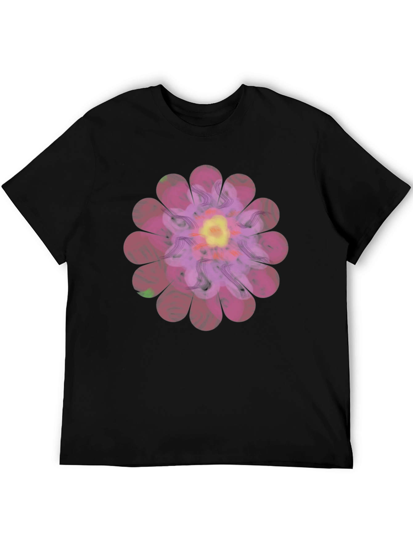Black Floral Print Men's T-Shirt - Unique Design view 5