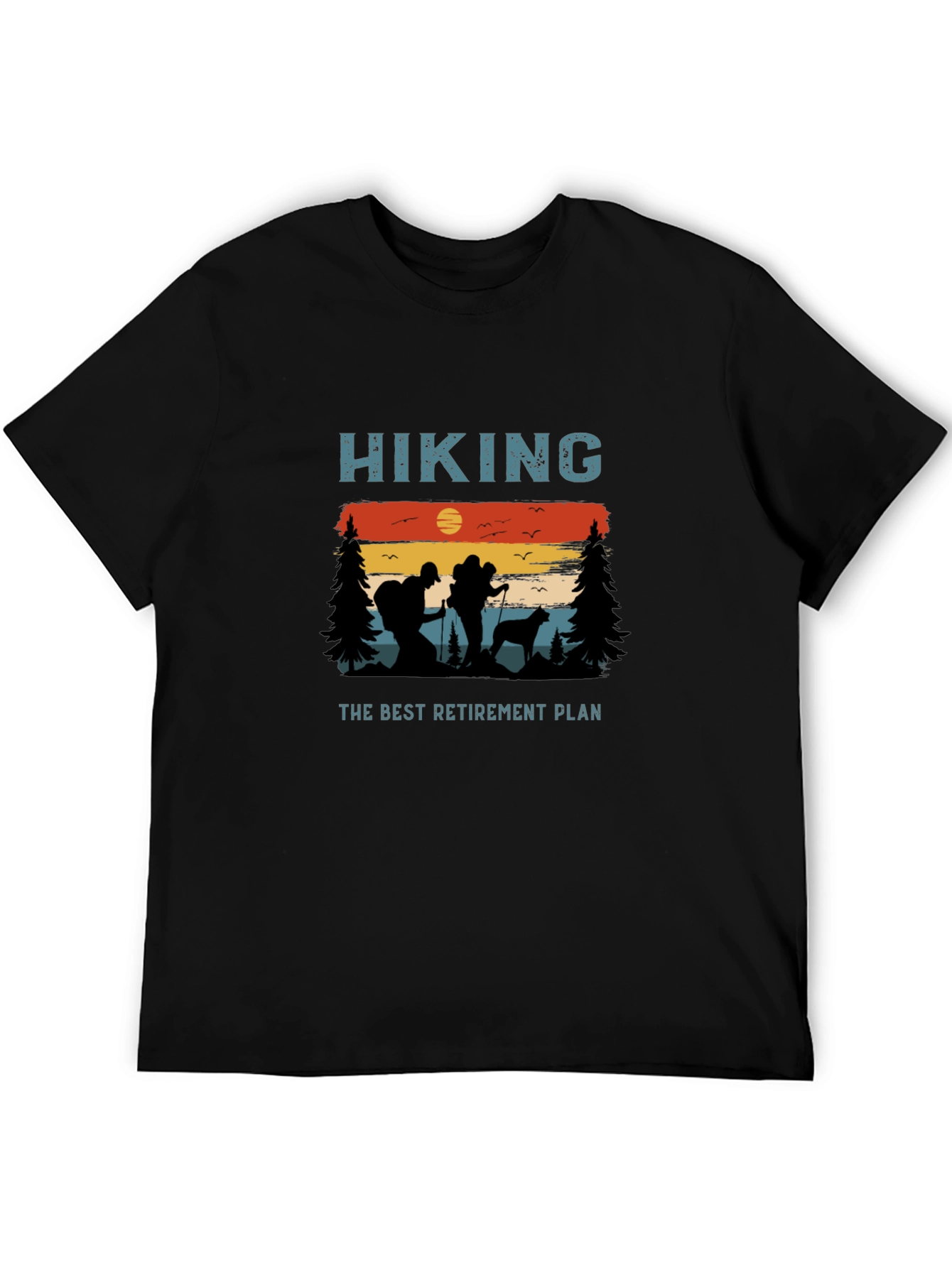 Black Hiking Retirement Plan Graphic T-Shirt view 5
