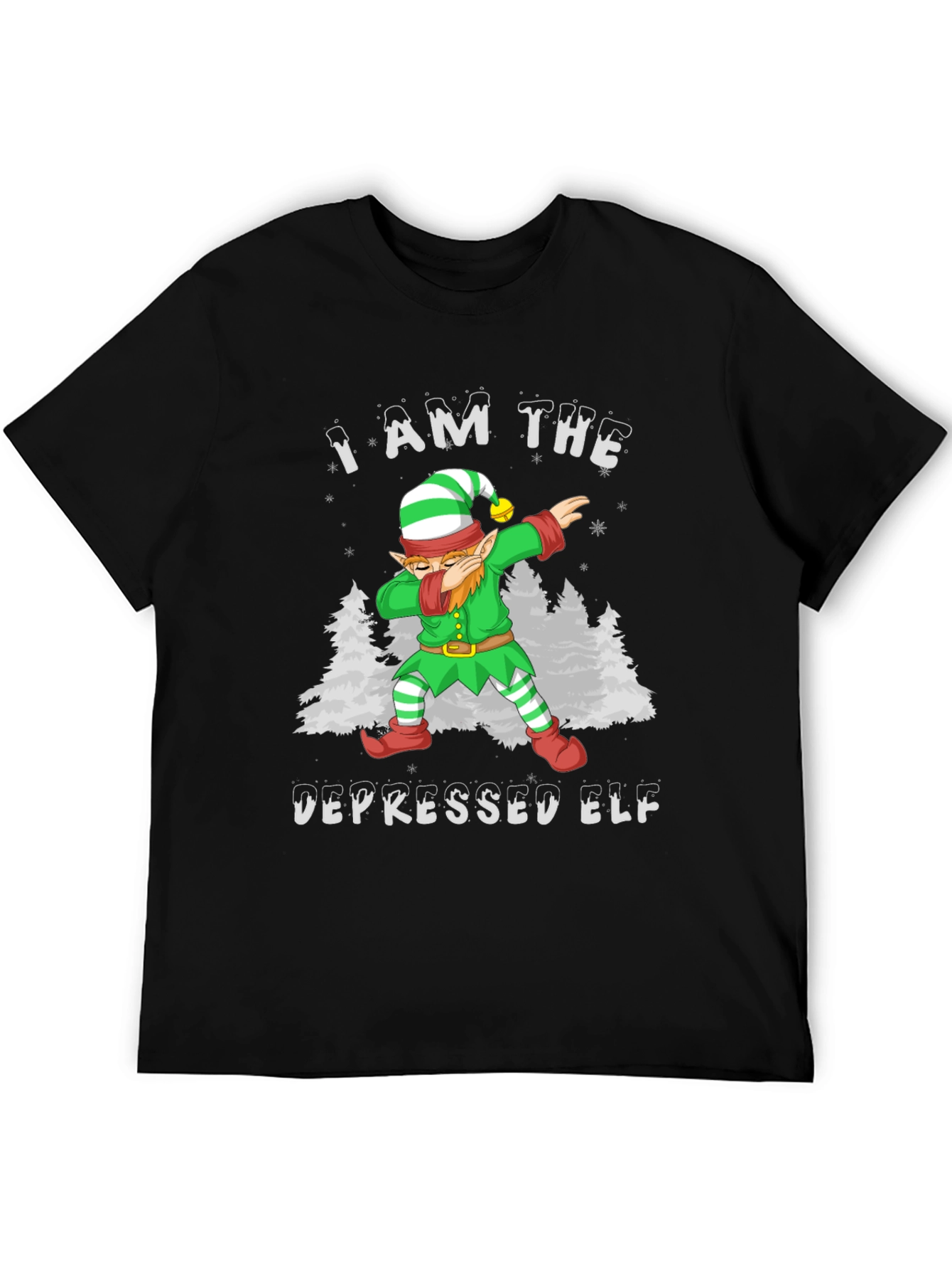 Black Depressed Elf Dab Funny Christmas T-Shirt view 5
