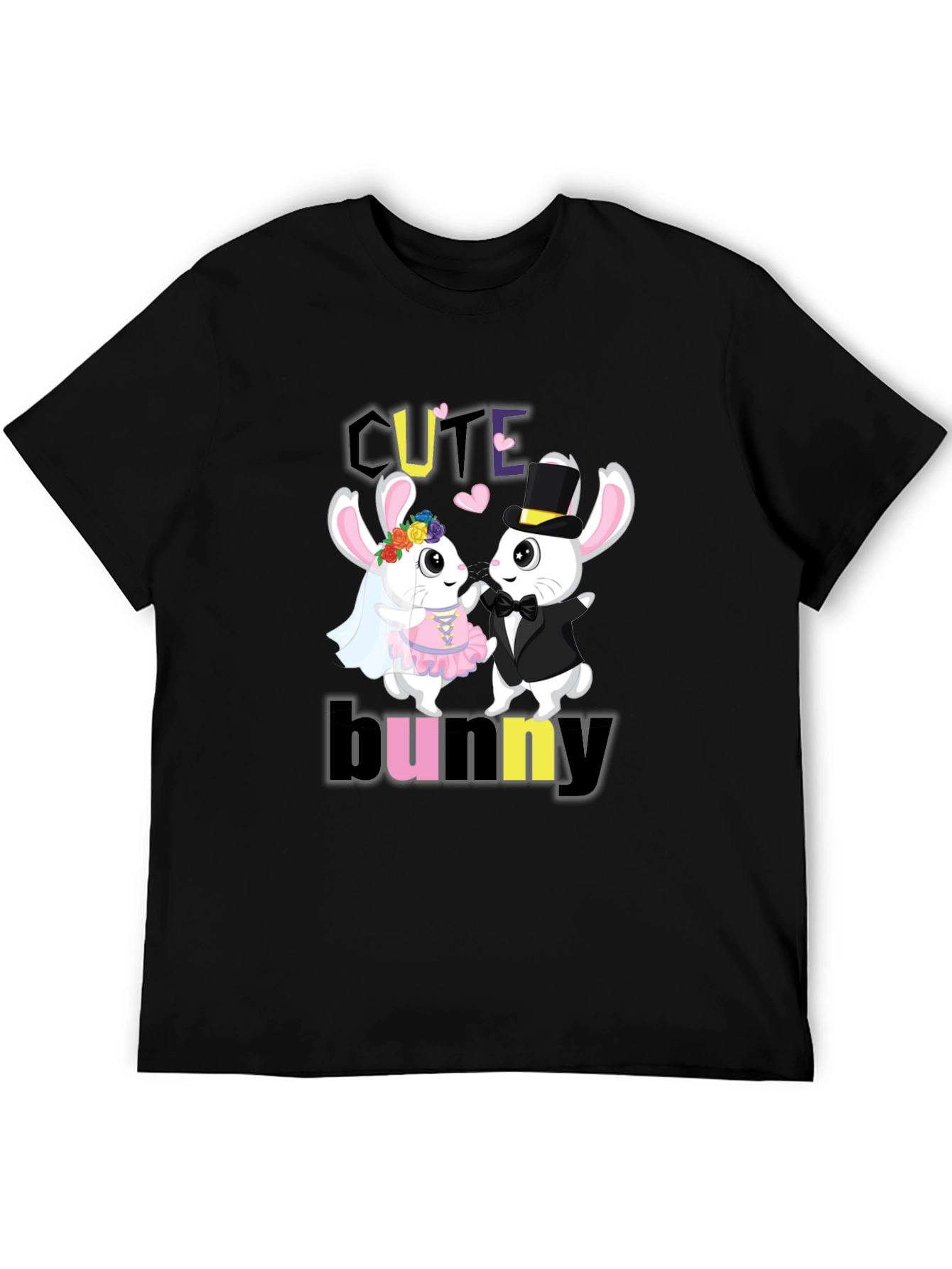Black Cute Bunny Couple Graphic T-Shirt view 5