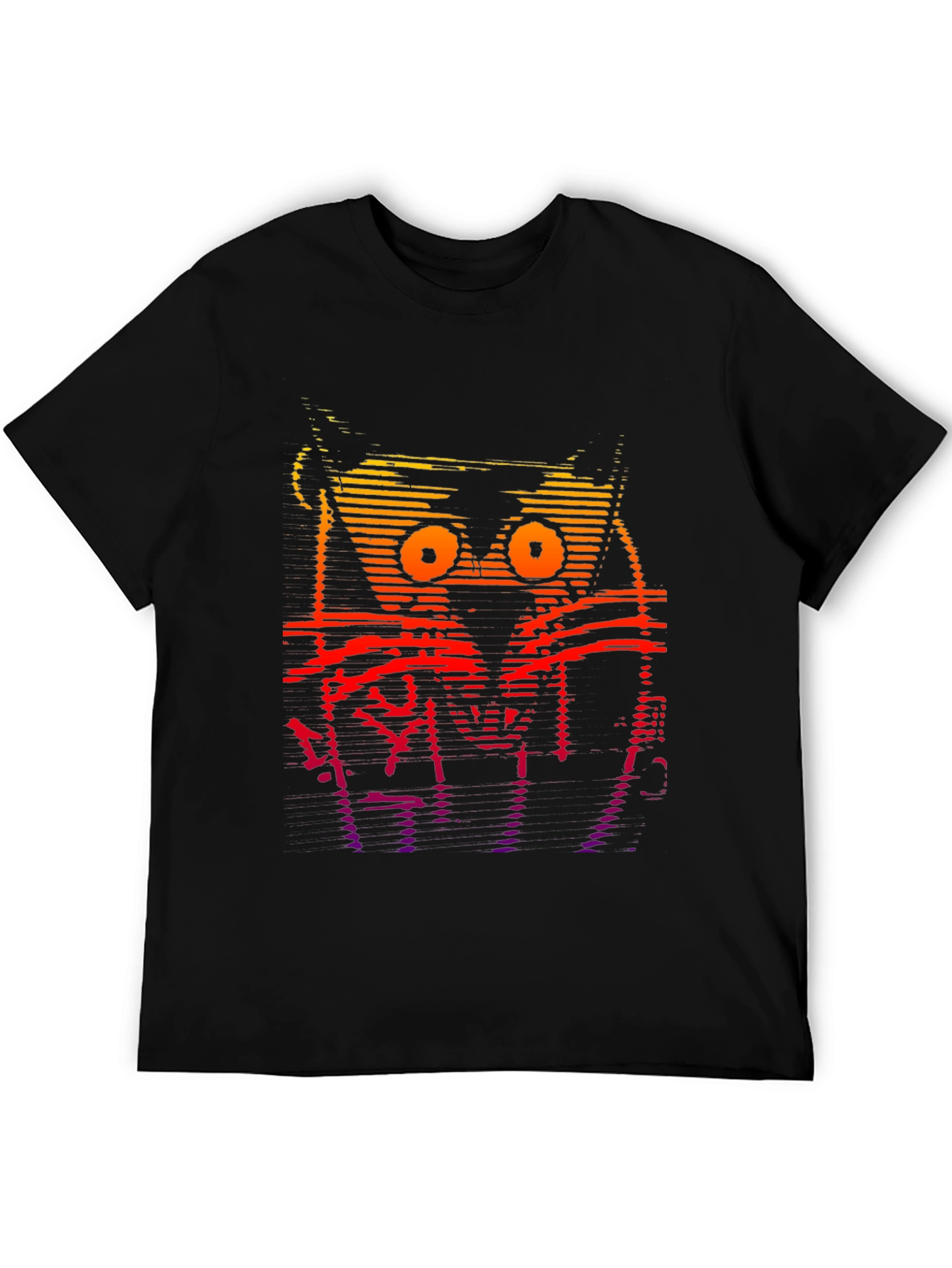 Black Retro Glitch Cat Graphic T-Shirt view 5