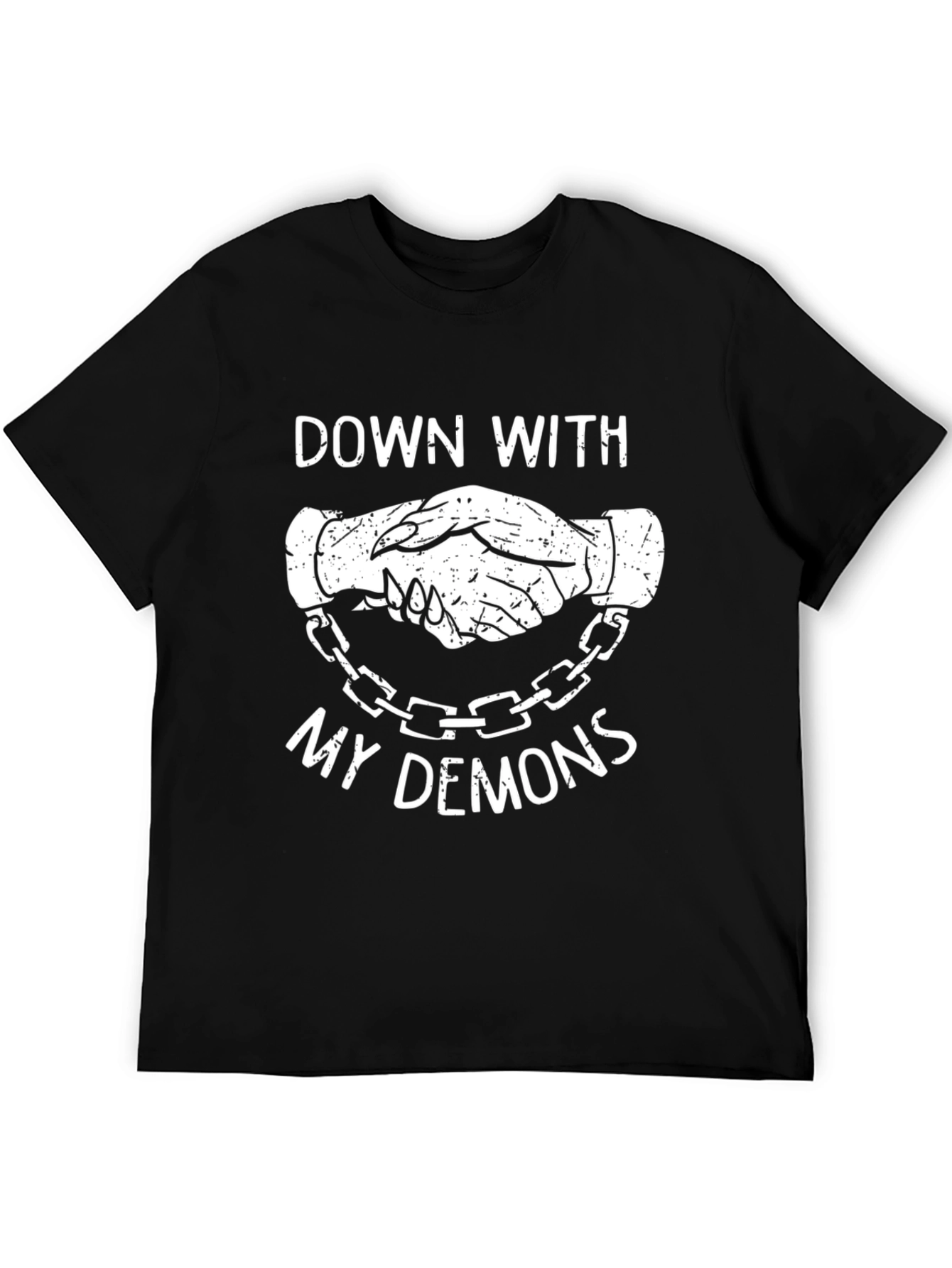 Black Down With My Demons Graphic Tee - Chain Handshake Design view 5