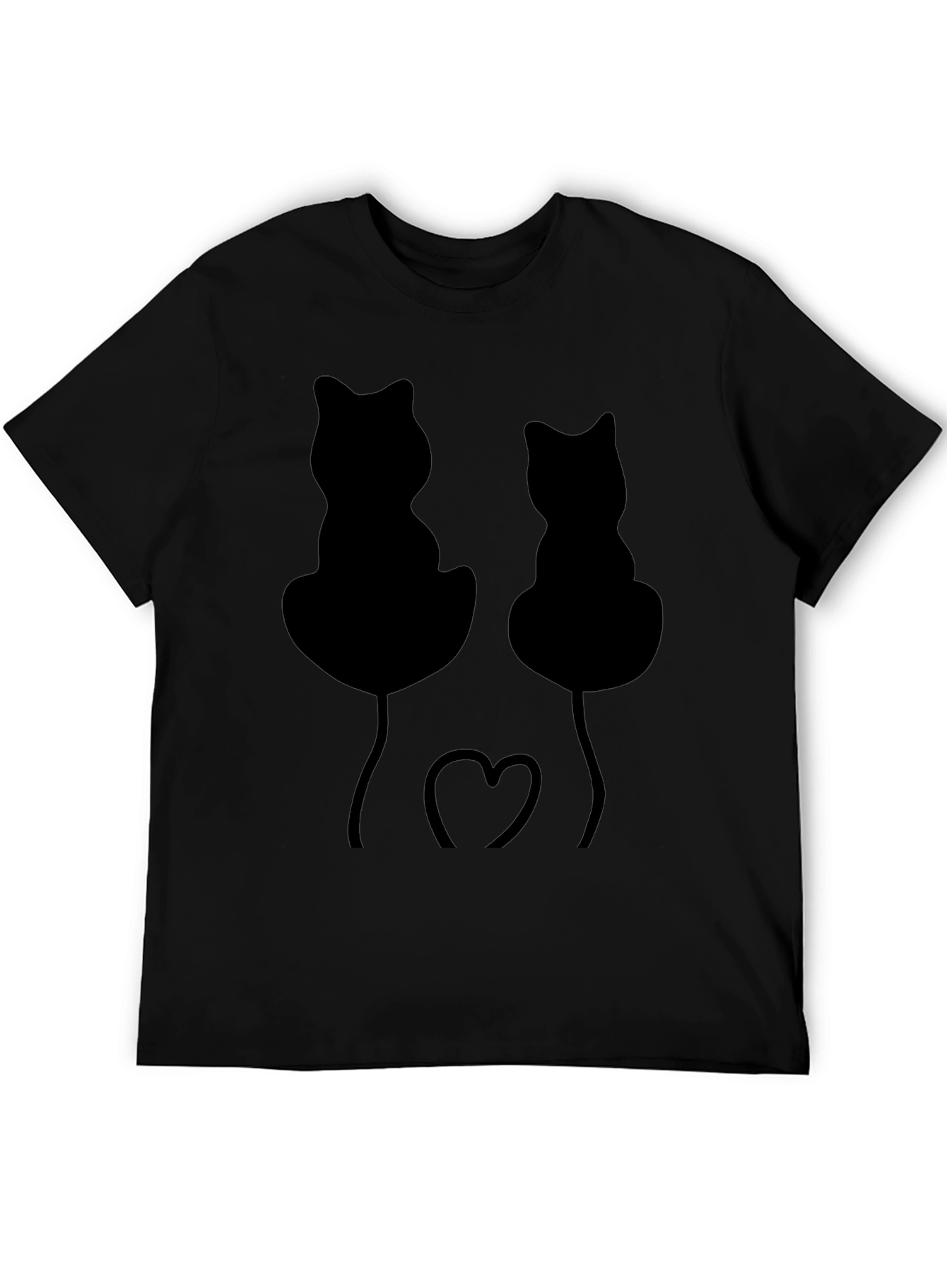 Black Whimsical Black Cat Heart T-Shirt view 5