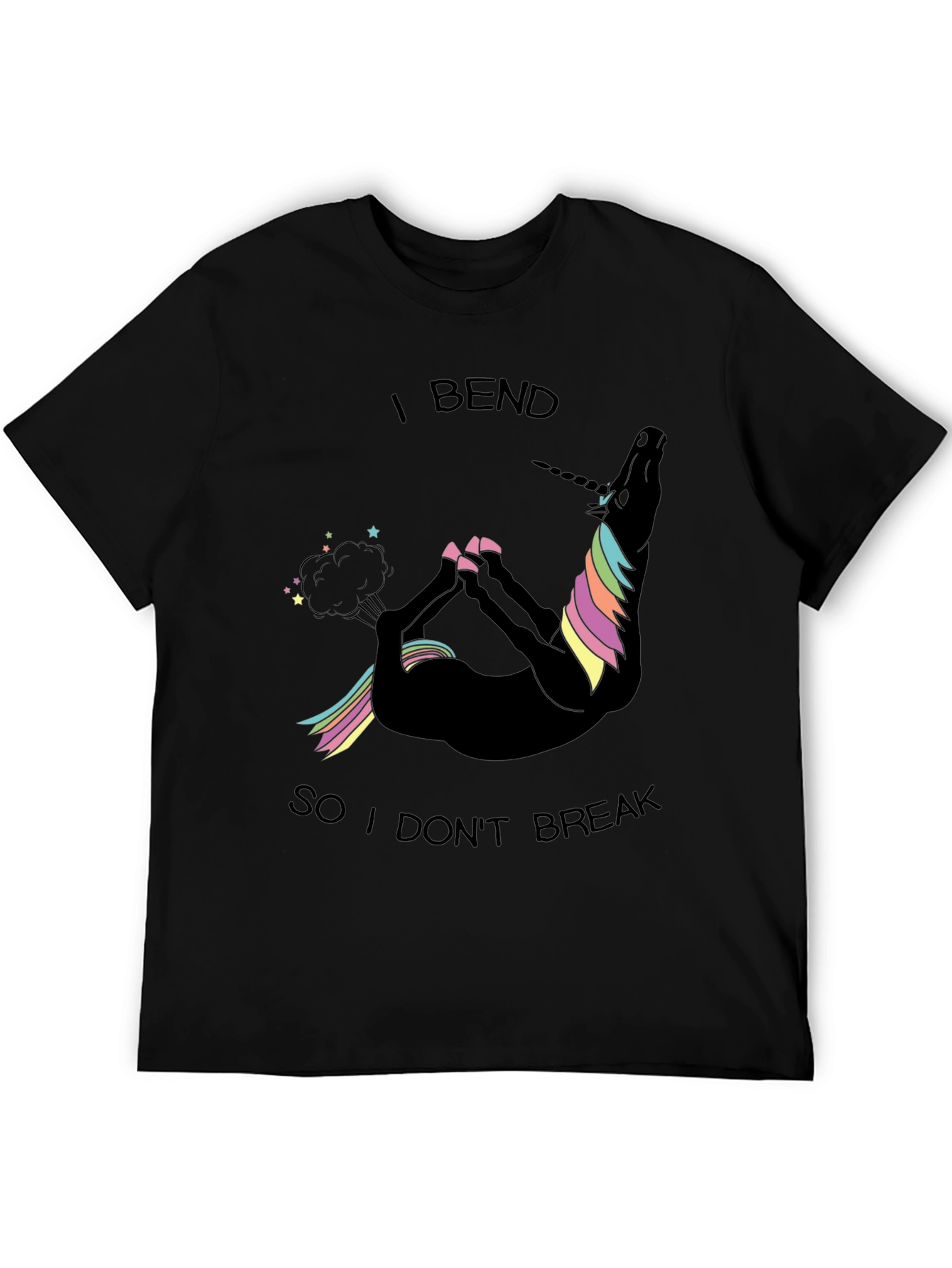 Black Funny Unicorn Yoga T-Shirt - I Bend So I Don't Break view 5