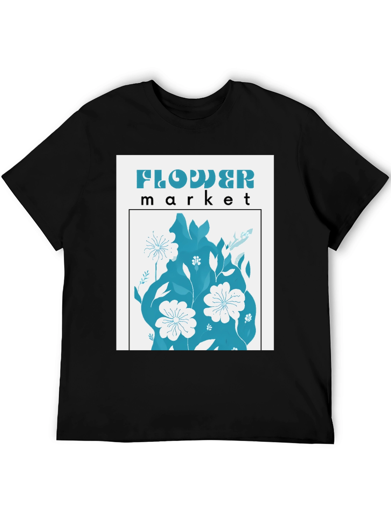 Black Floral Market Graphic Tee - Soft Cotton Blend T-Shirt view 5