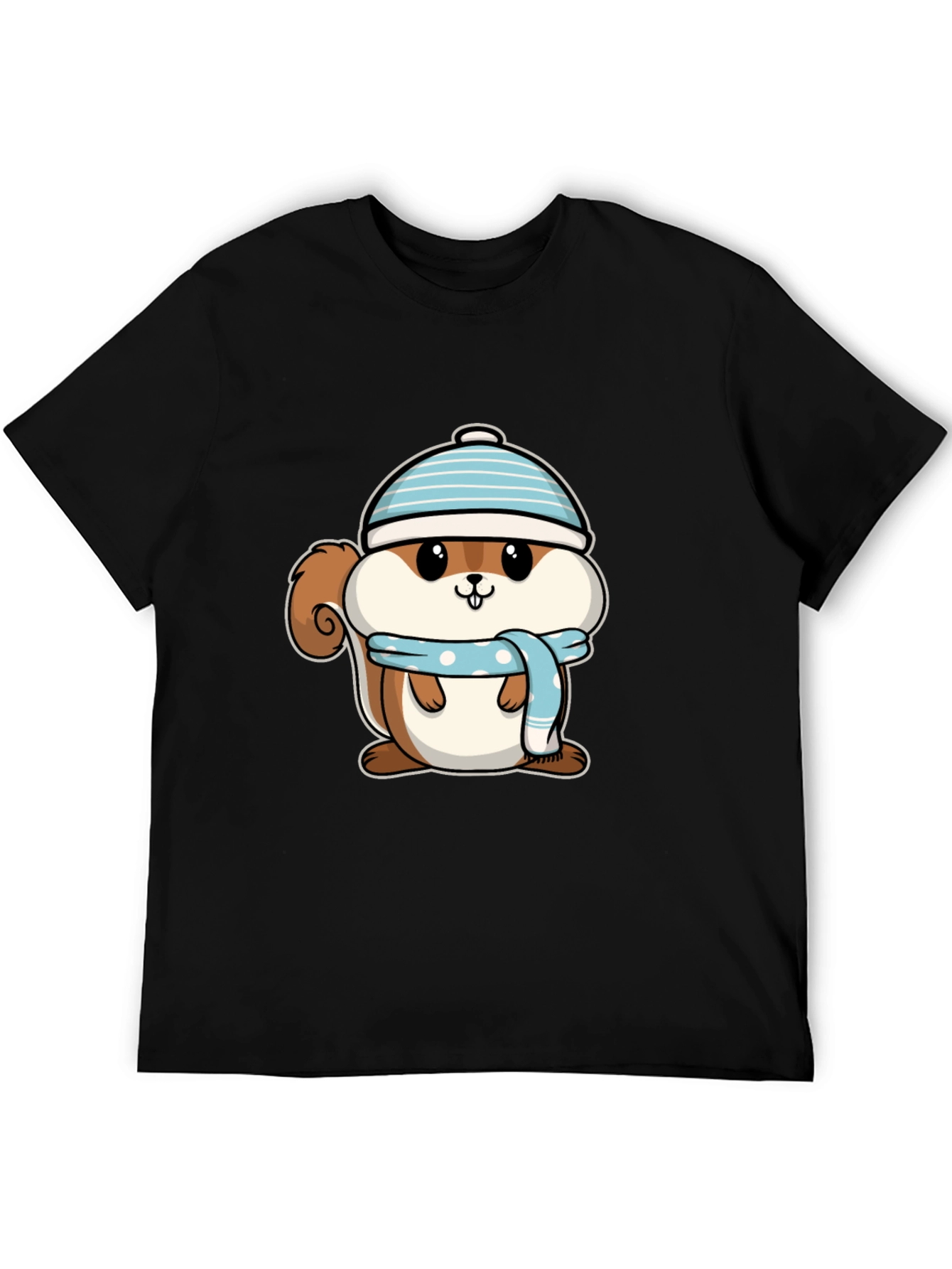 Black Cute Squirrel in Hat T-Shirt - Black view 5