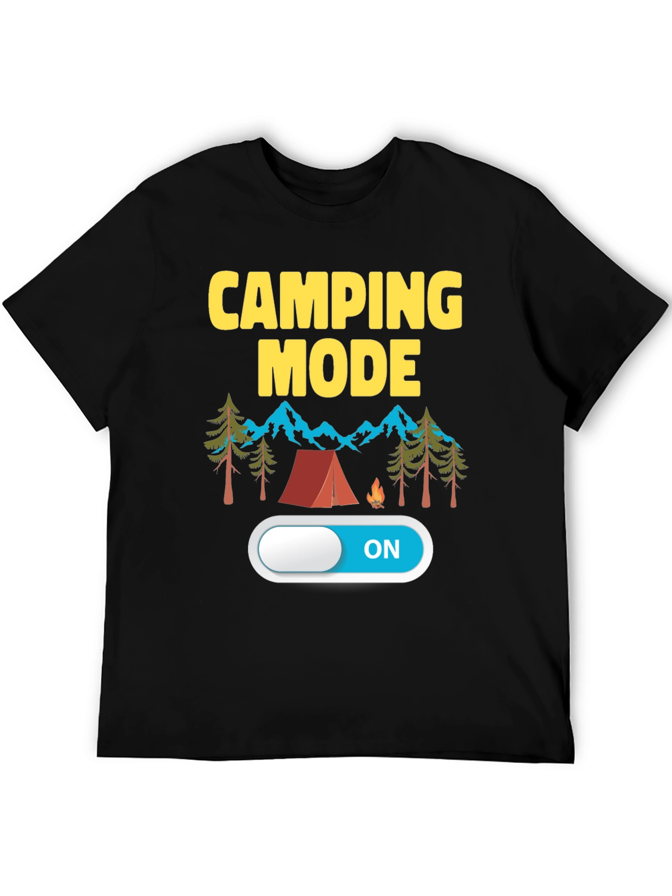 Black Camping Mode ON Black T-Shirt view 5