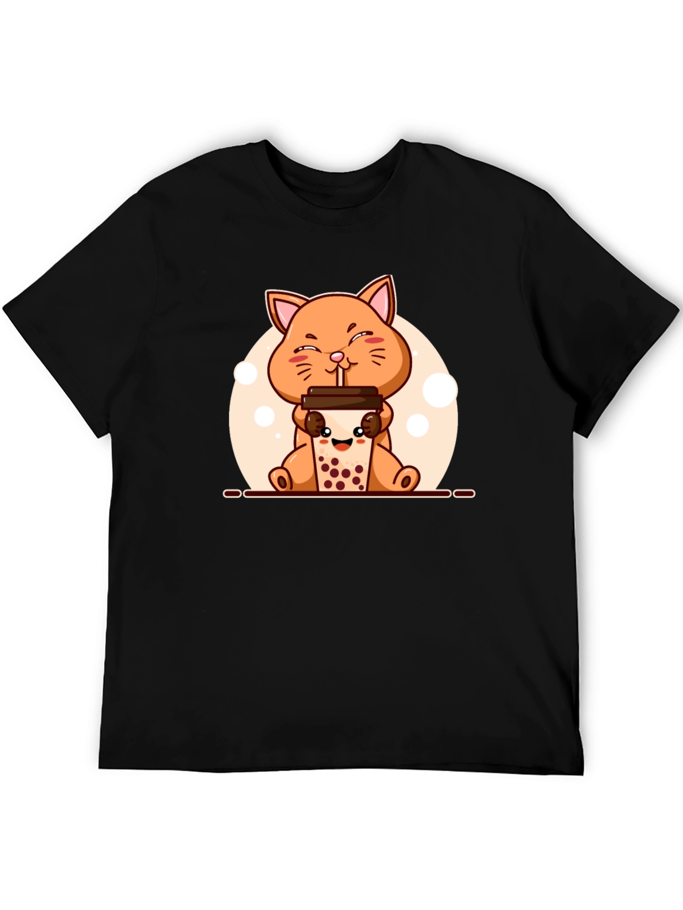 Black Cute Cat Boba Tea Graphic T-Shirt - Unisex view 5