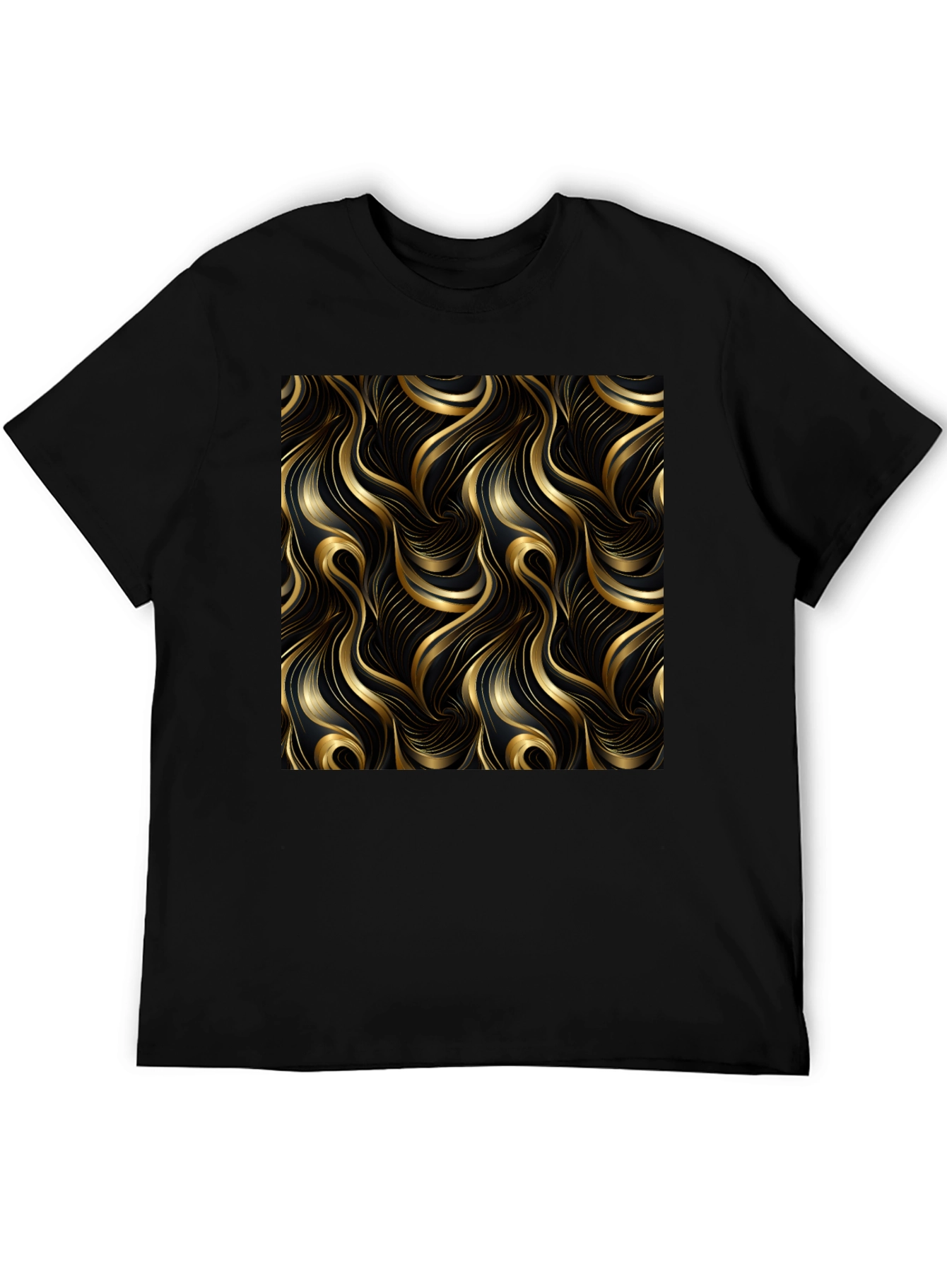 Elegant Black T-Shirt with Gold Wave Design - 5