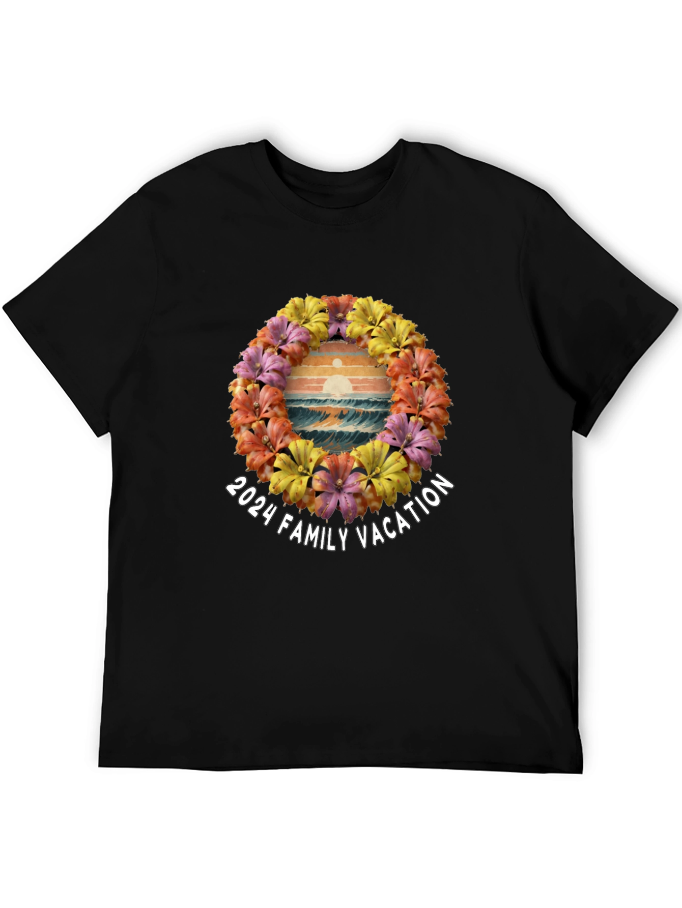 Black 2024 Family Vacation Floral Beach T-Shirt view 5