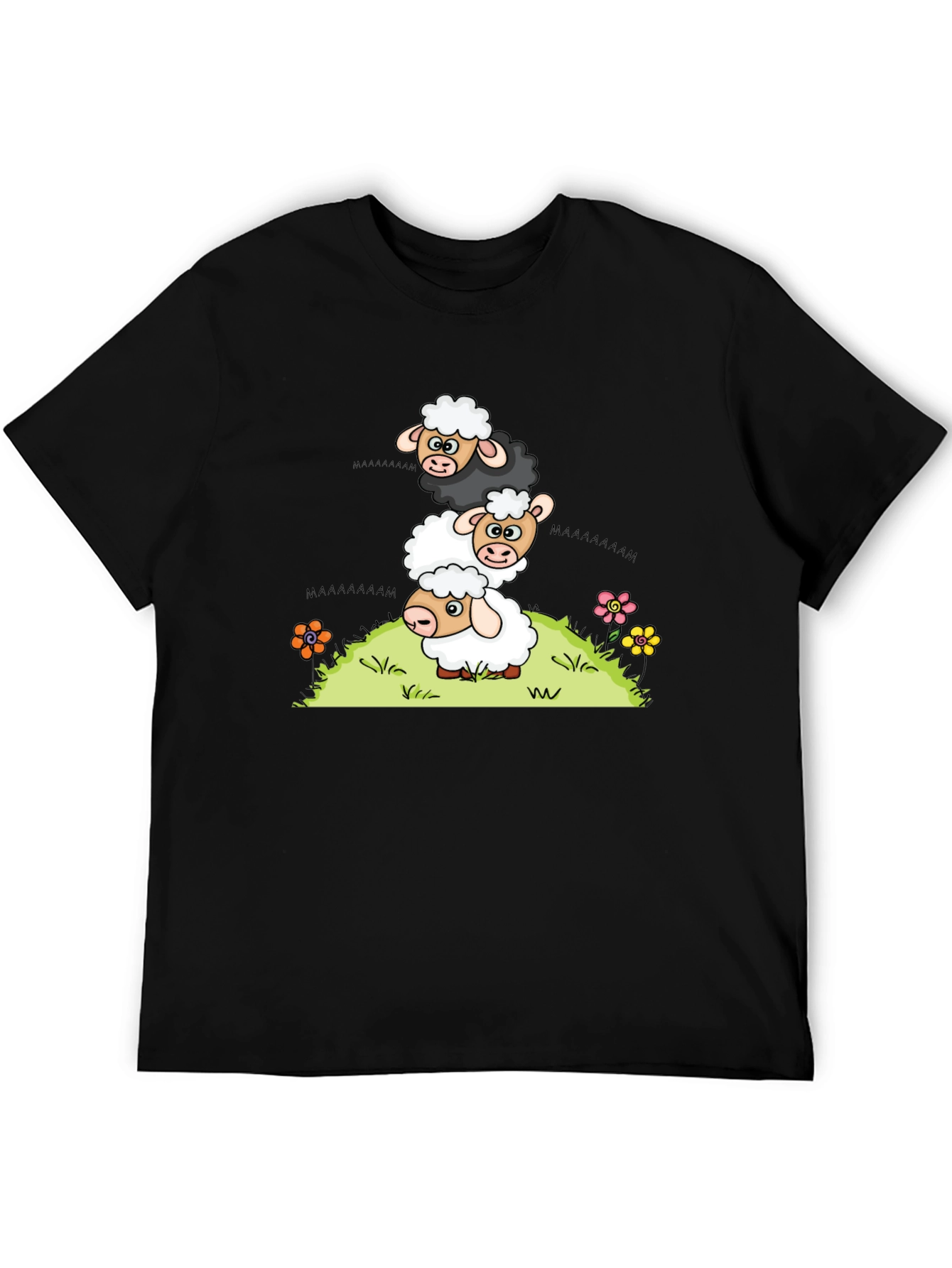 Black Stacked Sheep Cartoon T-Shirt view 5