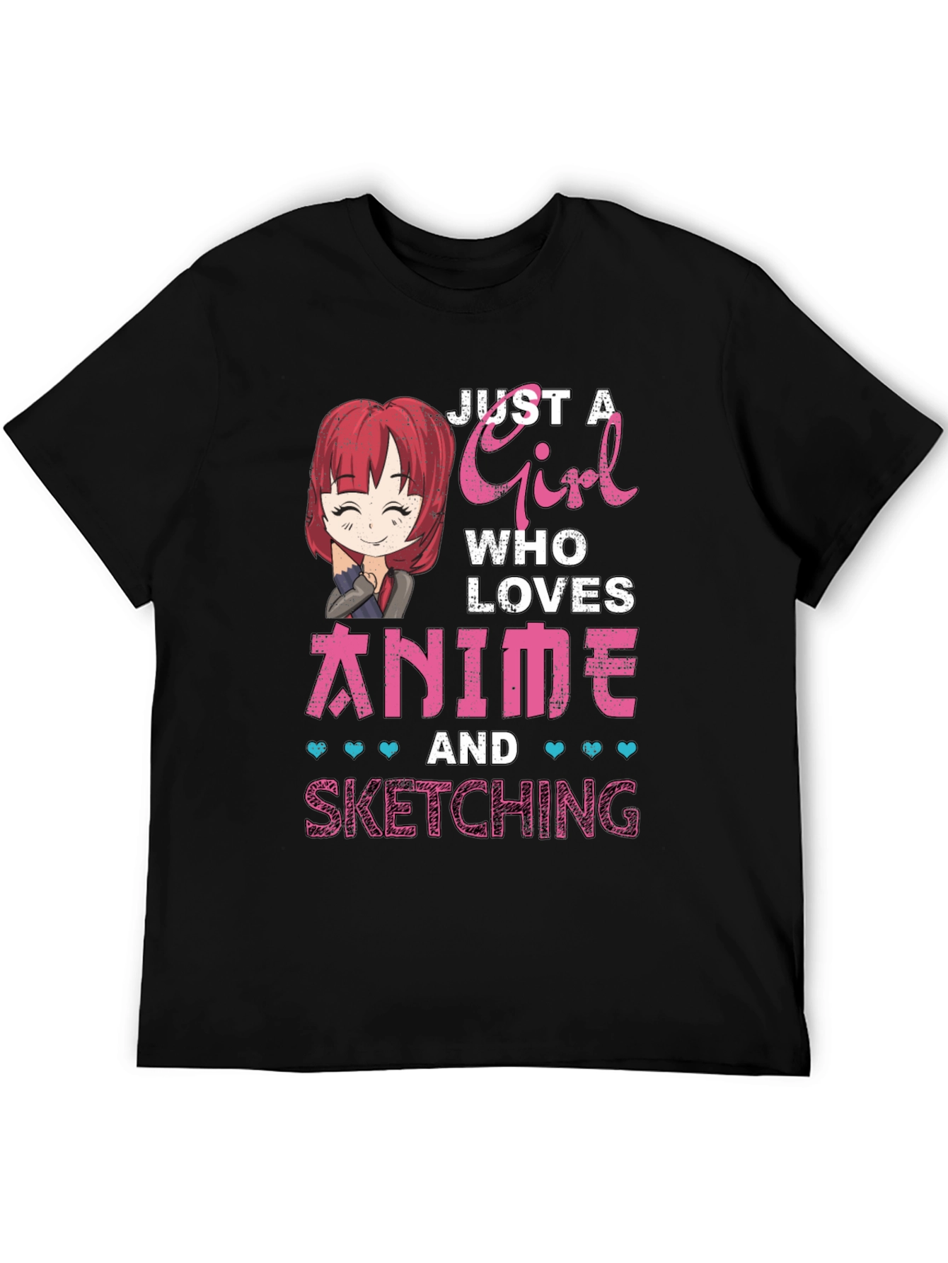 Black Anime Girl Sketching T-Shirt - Cute Manga Lover Tee view 5