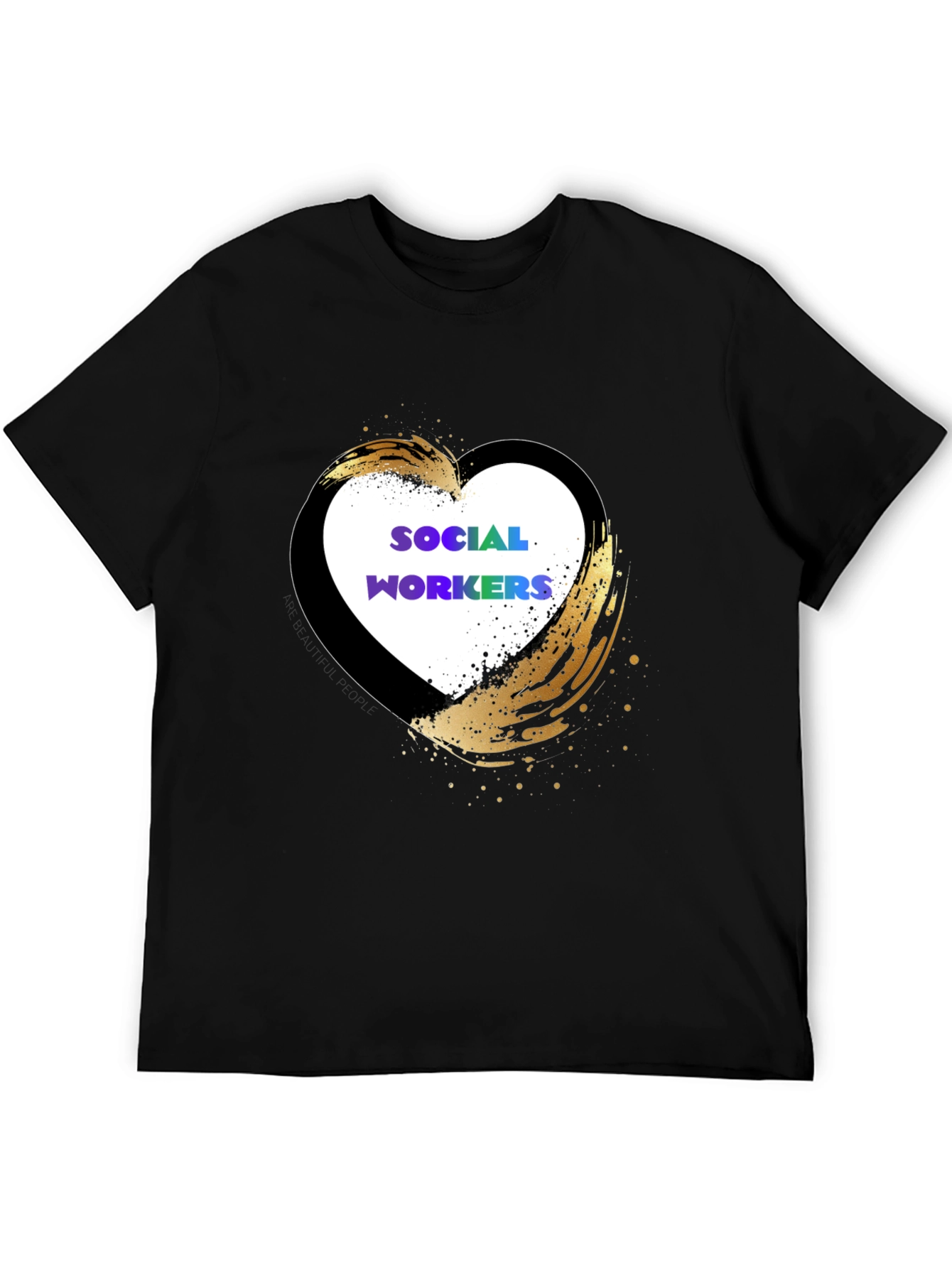 Black Social Worker Heart Graphic Tee - Black Cotton Casual Shirt view 5