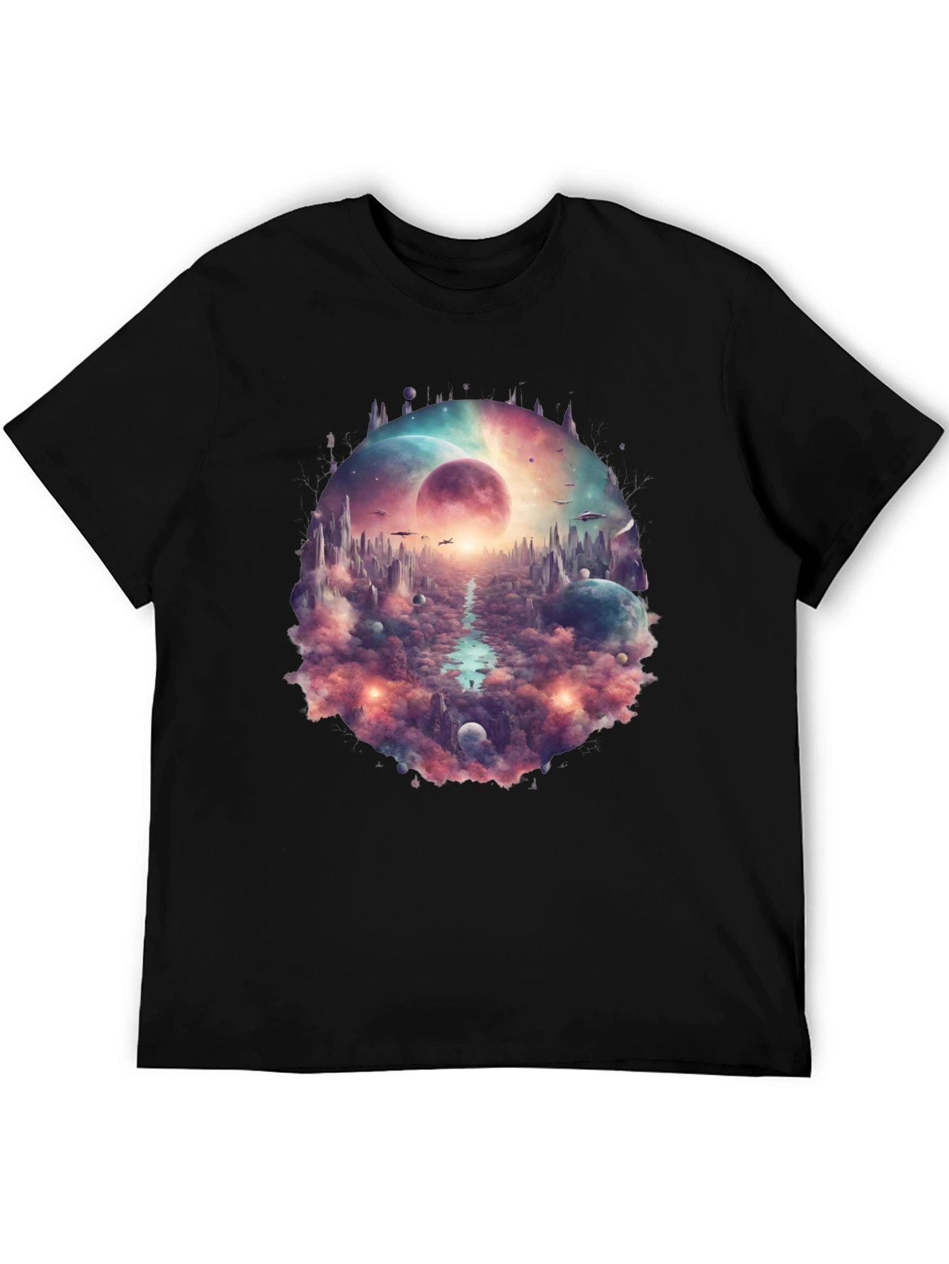 Black Sci-Fi Landscape Graphic T-Shirt view 5