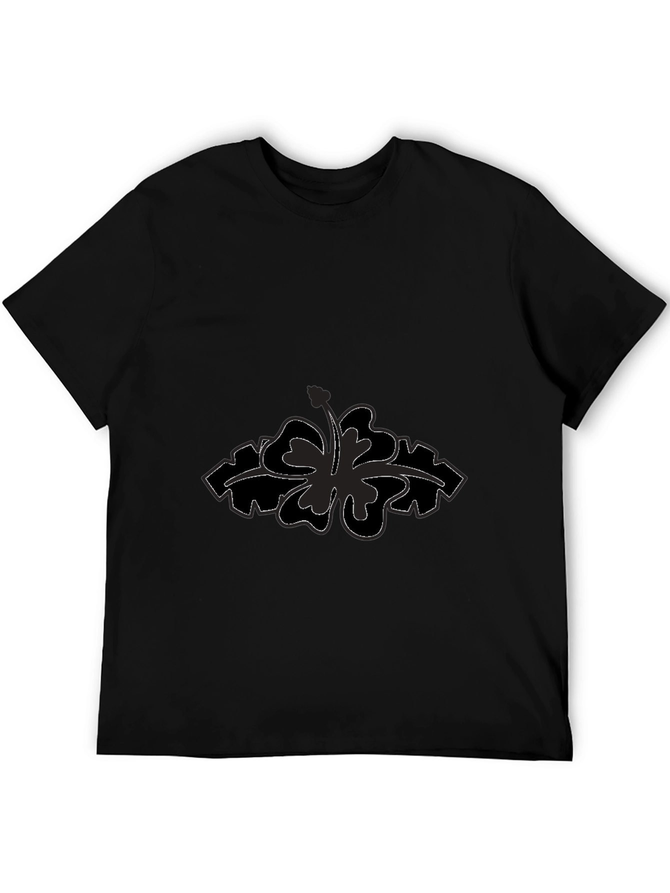Black Men's Black T-Shirt with Flower Design view 5