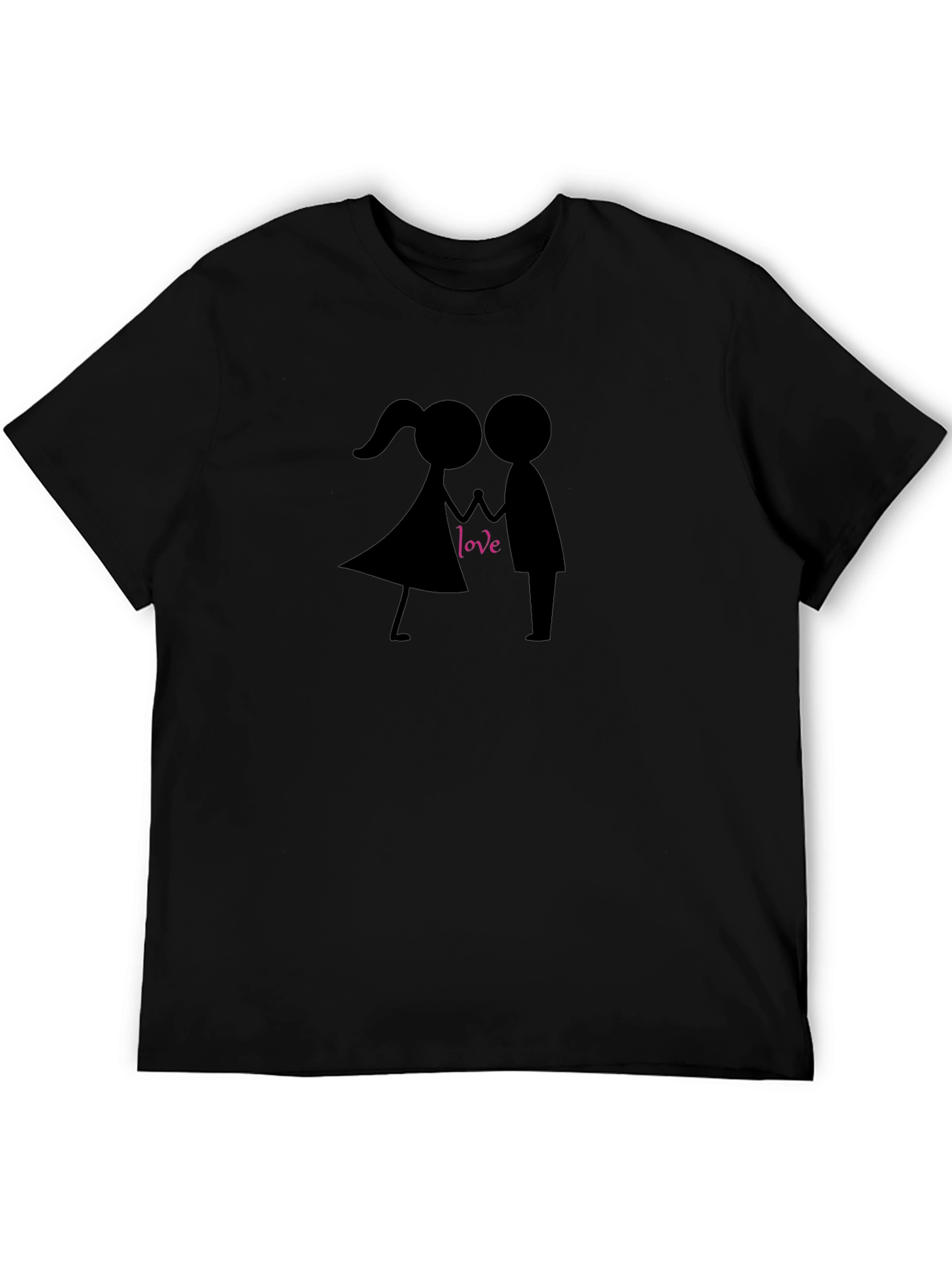 Black Love Stick Figure Couple T-Shirt - Stylish Black Tee view 5