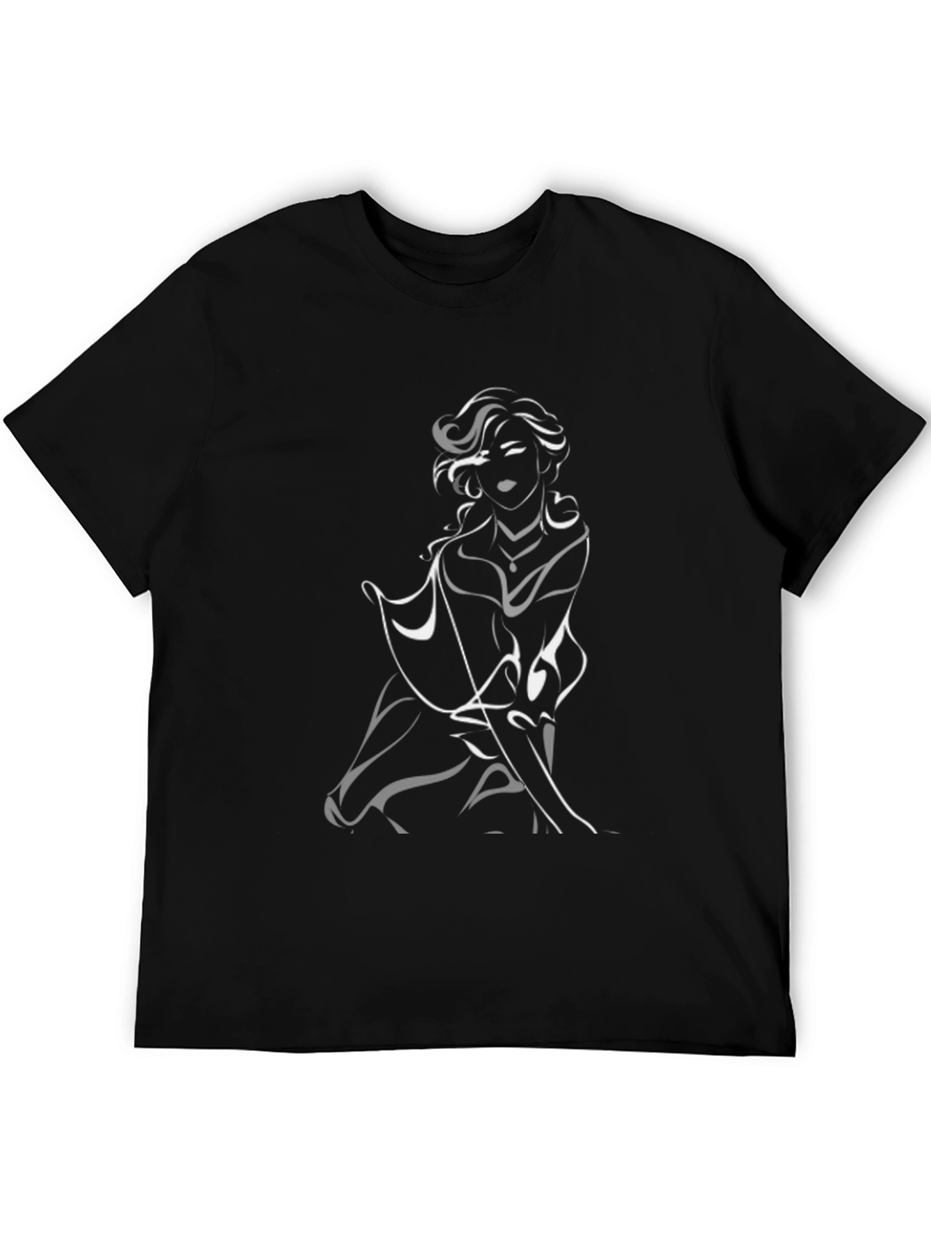 Black Abstract Woman Graphic Tee - Black Cotton Blend view 5