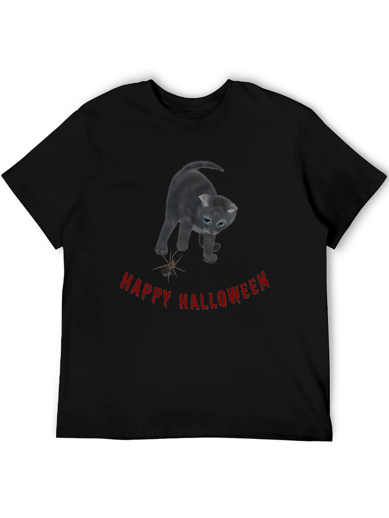 Black Happy Halloween Cat T-Shirt - Black view 5