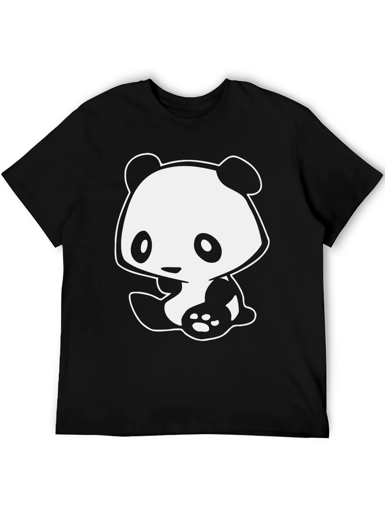 Black Cute Panda Graphic Black T-Shirt view 5